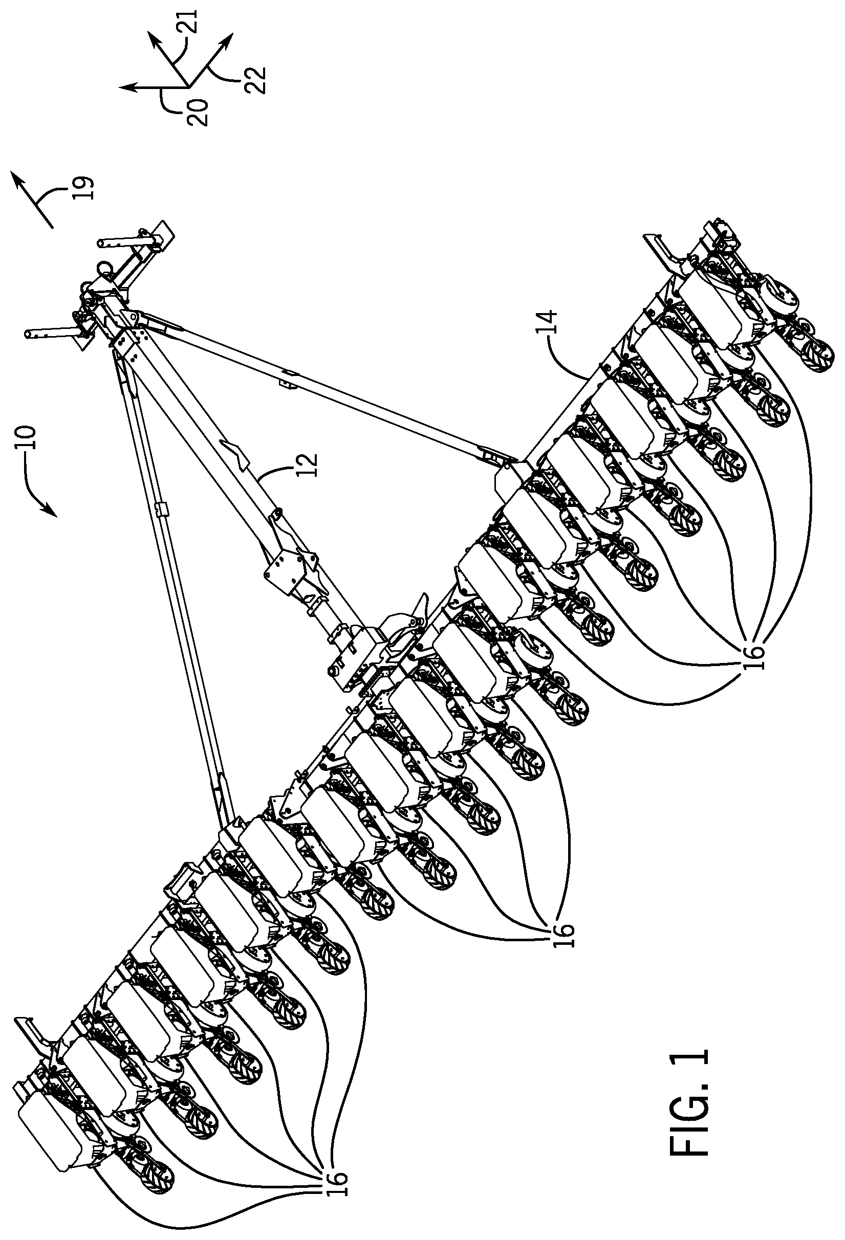 Patent US11770988 — Adjustable closing system for an agricultural implement — Figure 1
