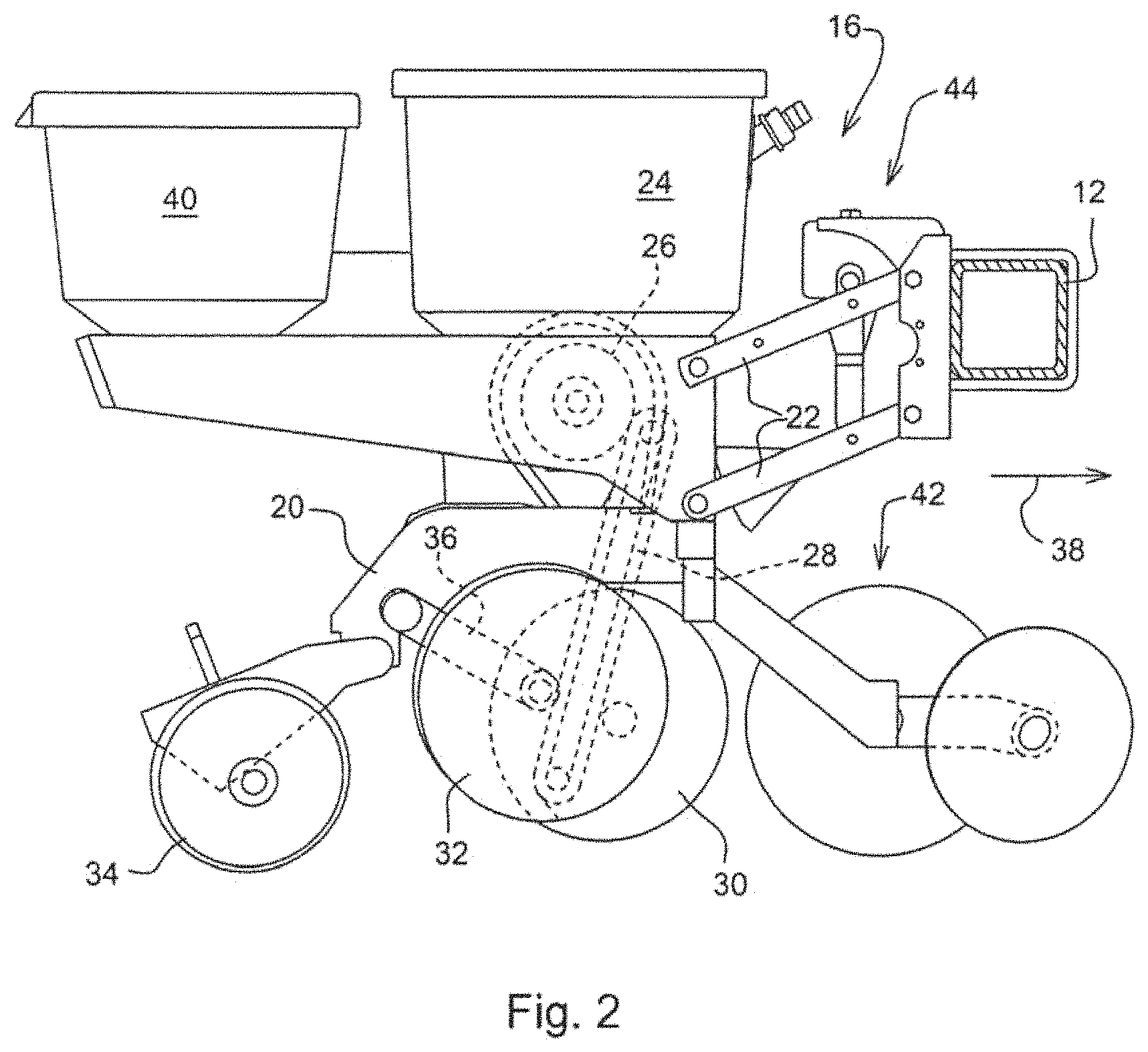 Patent US11770994 Figure 2 – Seeding machine with seed delivery system
