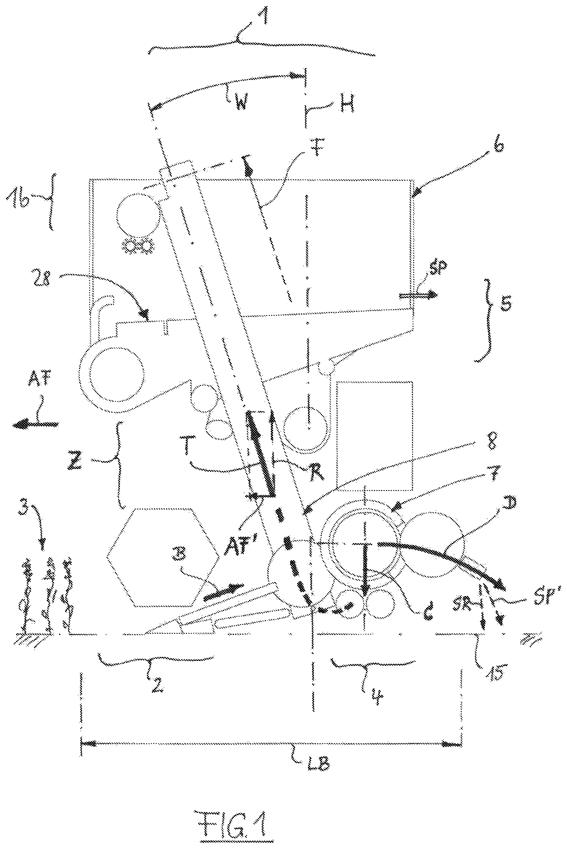 Patent US11771001 — Method for harvesting grain crops, and apparatus, provided therefor, for a harvester — Figure 1