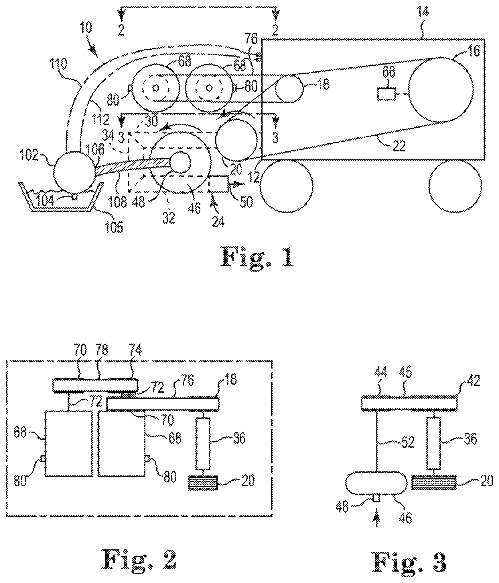 Patent US11771003 — Transfer assembly for attachment to a front portion of an agricultural vehicle and a method of use — Figure 1