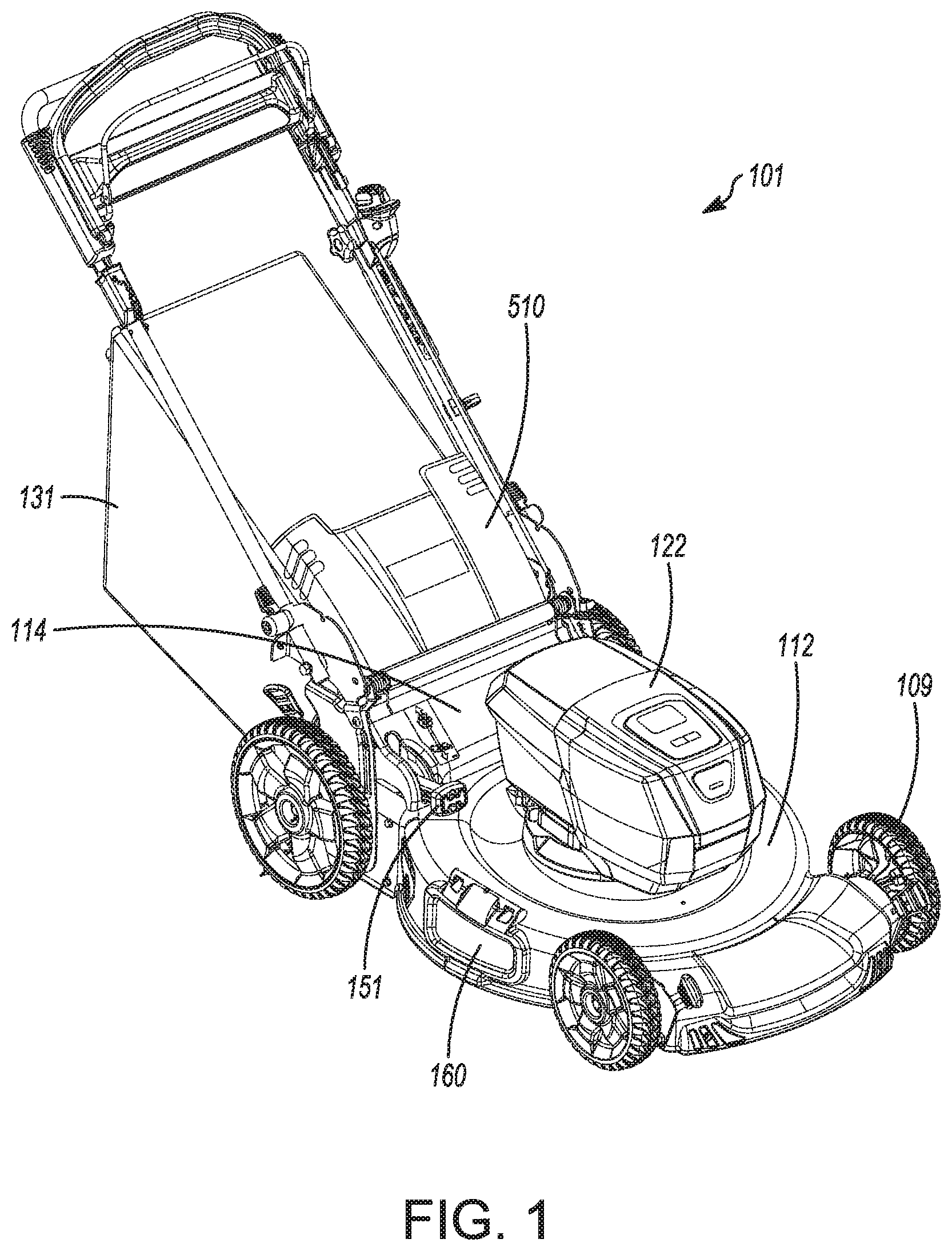Patent US11771004 — Mulch door with sensor — Figure 1