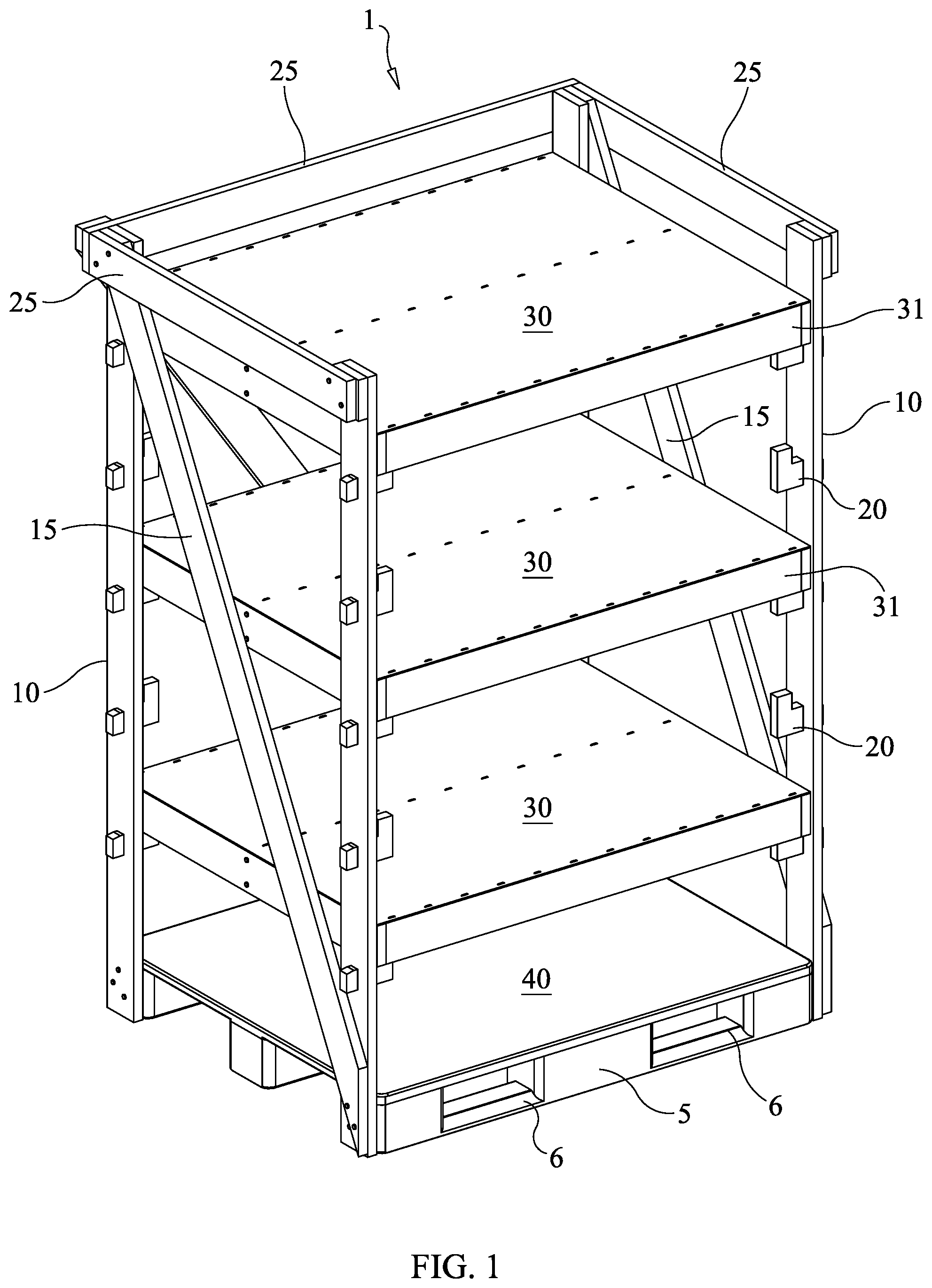 Patent US11771015 — Nursery shipping rack with removable shelving — Figure 1