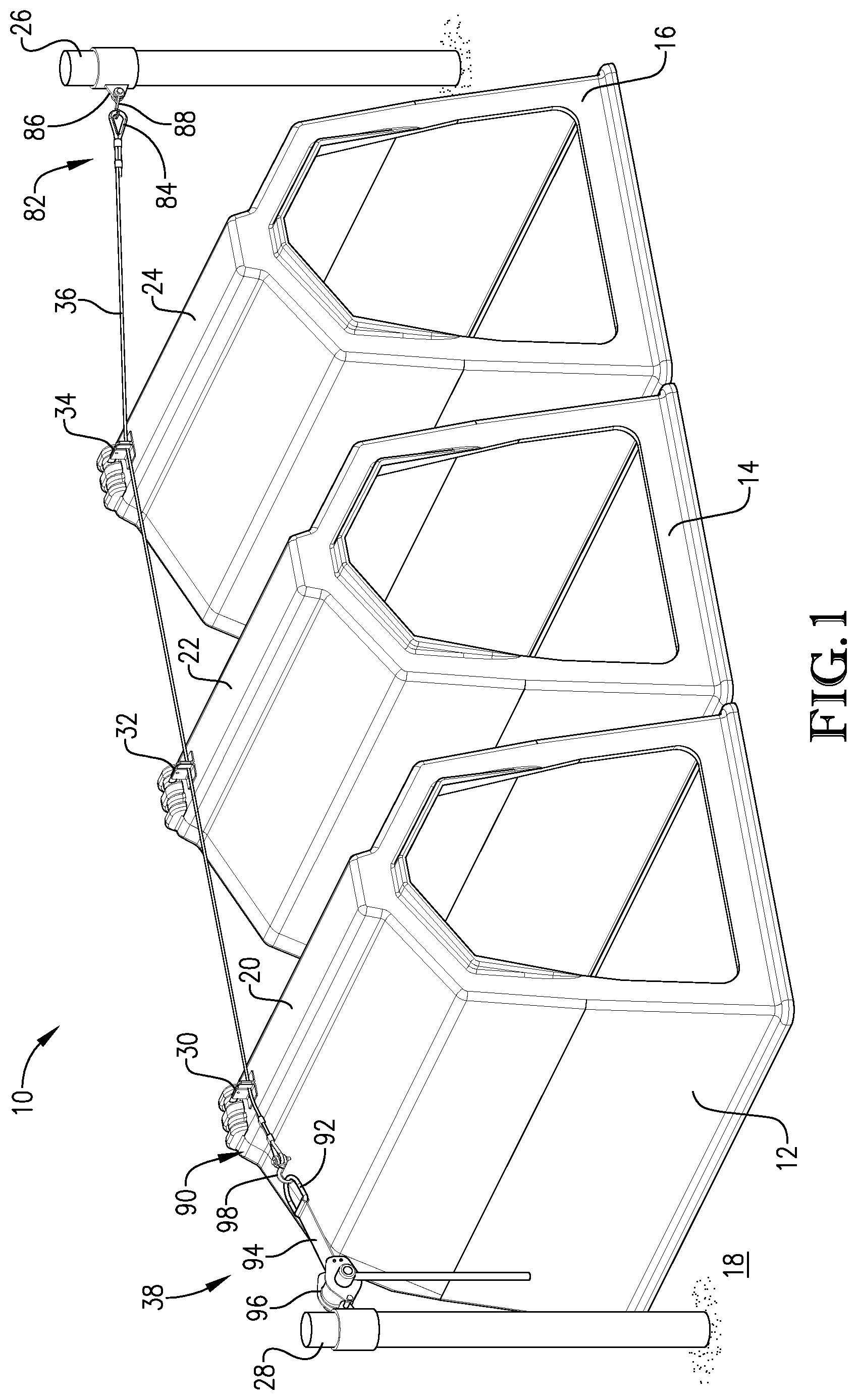 Patent US11771048 — System and method for securing calf hutches — Figure 1