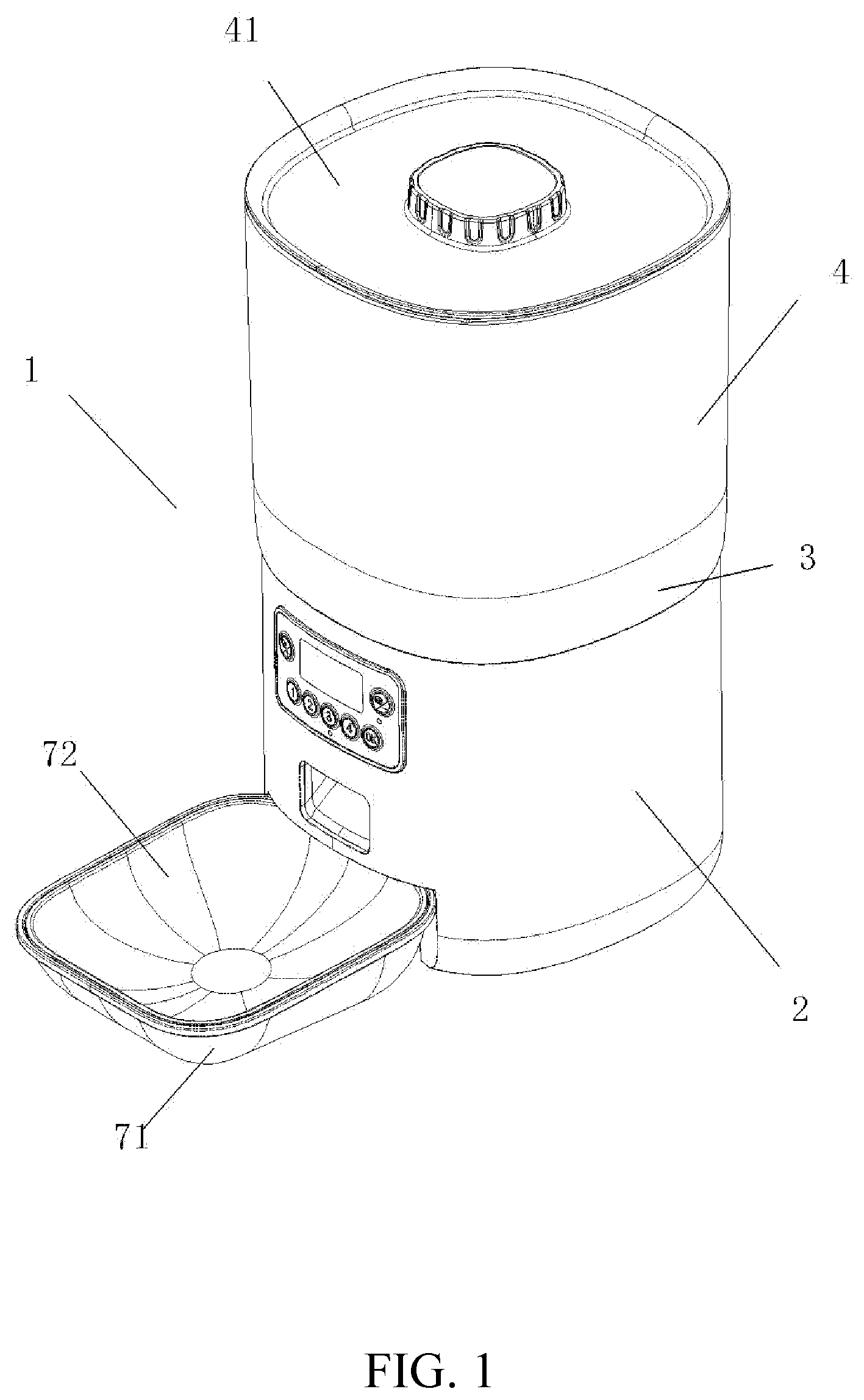 Patent US11771055 — Automatic pet feeder with intelligent push-pull and anti-cockroach functions — Figure 1