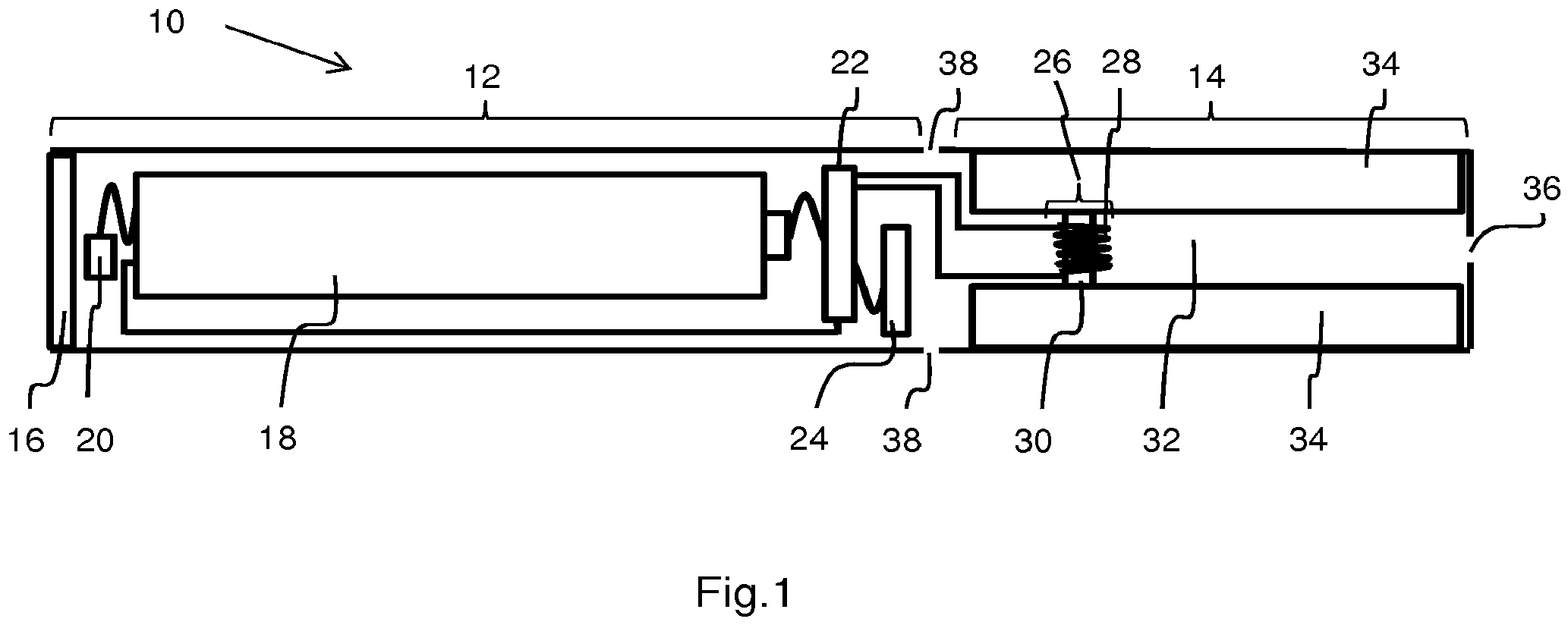 Patent US11771135 — Electronic smoking device with liquid reservoir including an actuator — Figure 1