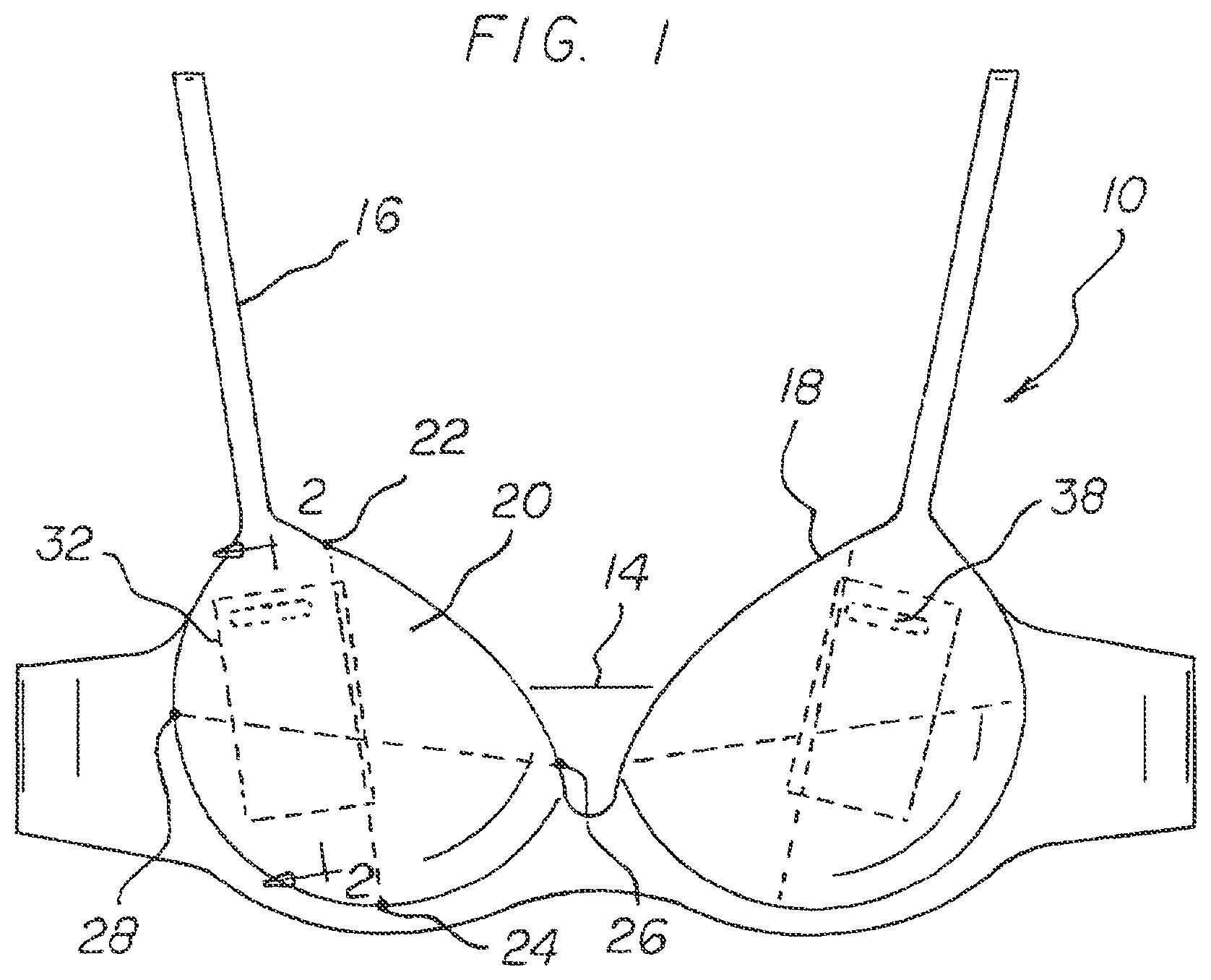 Patent US11771145 — Pocket bra system — Figure 1