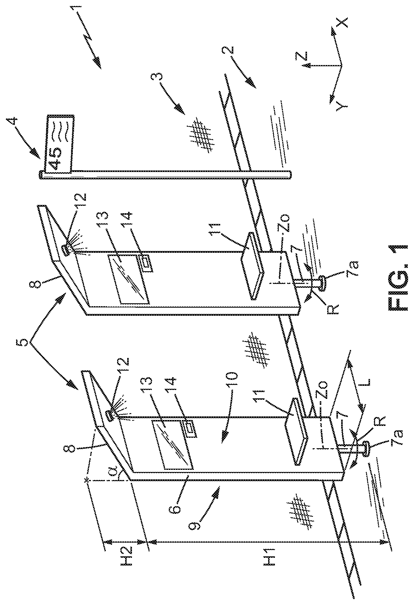 Patent US11771187 — Sunshade for outdoor public space and outdoor public space having such a sunshade — Figure 1