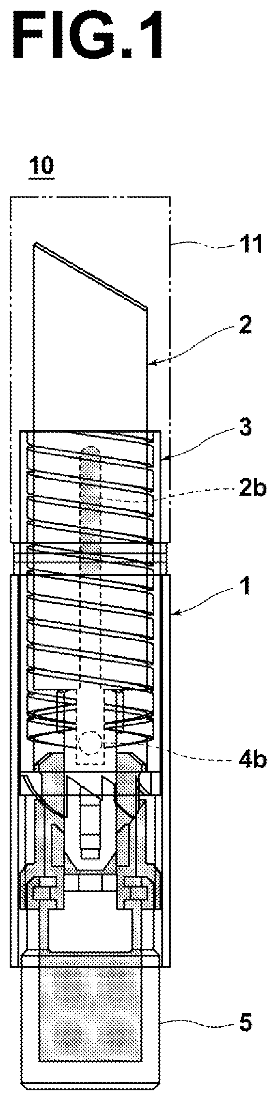 Patent US11771202 — Cosmetic material feeding-out container — Figure 1