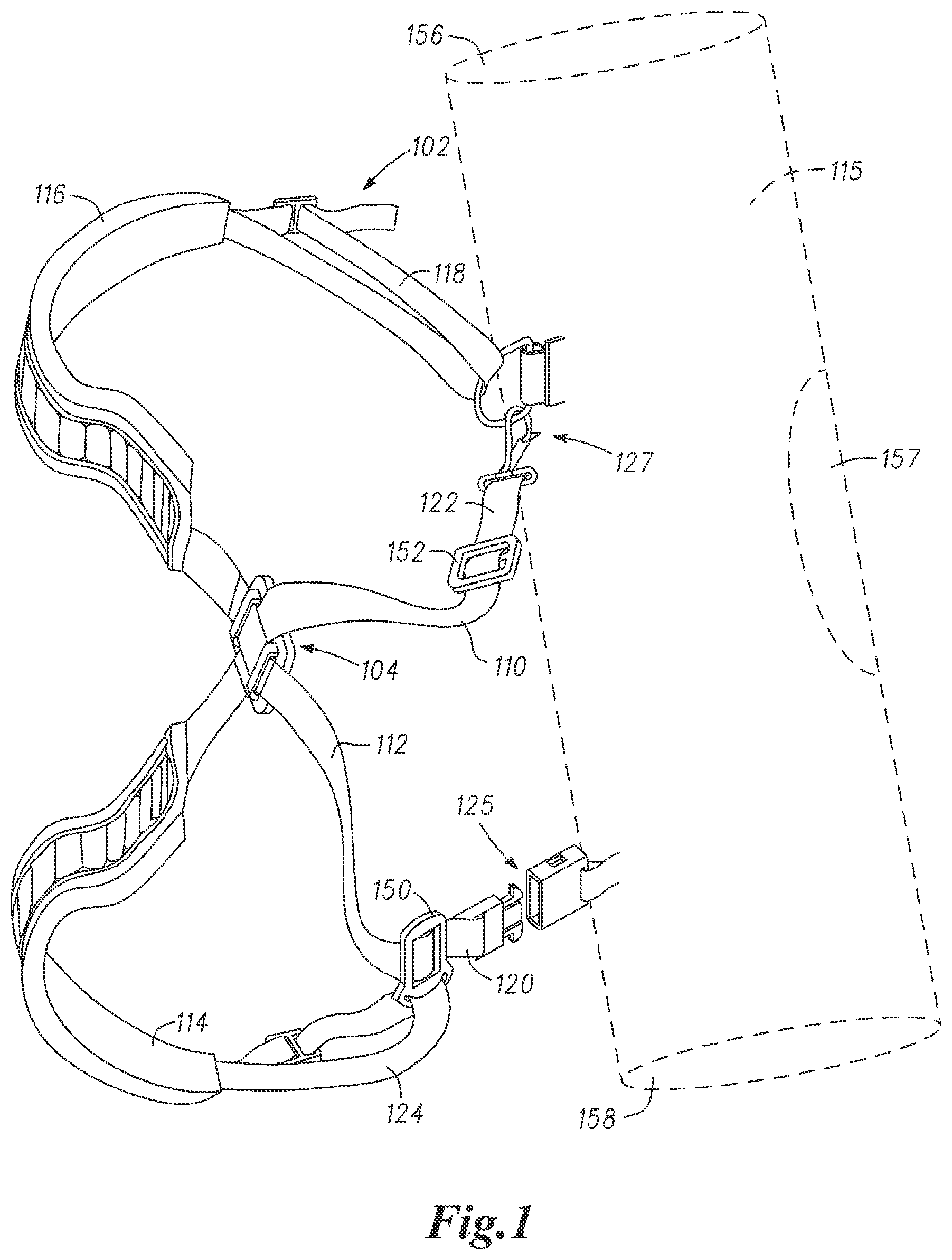 Patent US11771206 — Self-adjustable carrying strap system and methods to manufacture self-adjustable carrying strap system — Figure 1