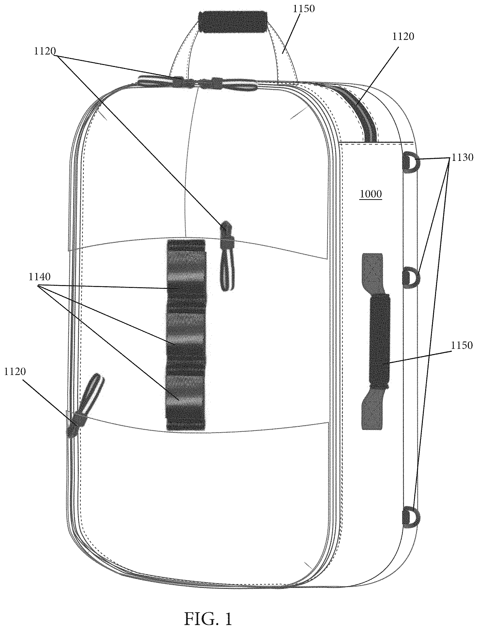 Patent US11771209 — Reconfigurable exercise backpack — Figure 1
