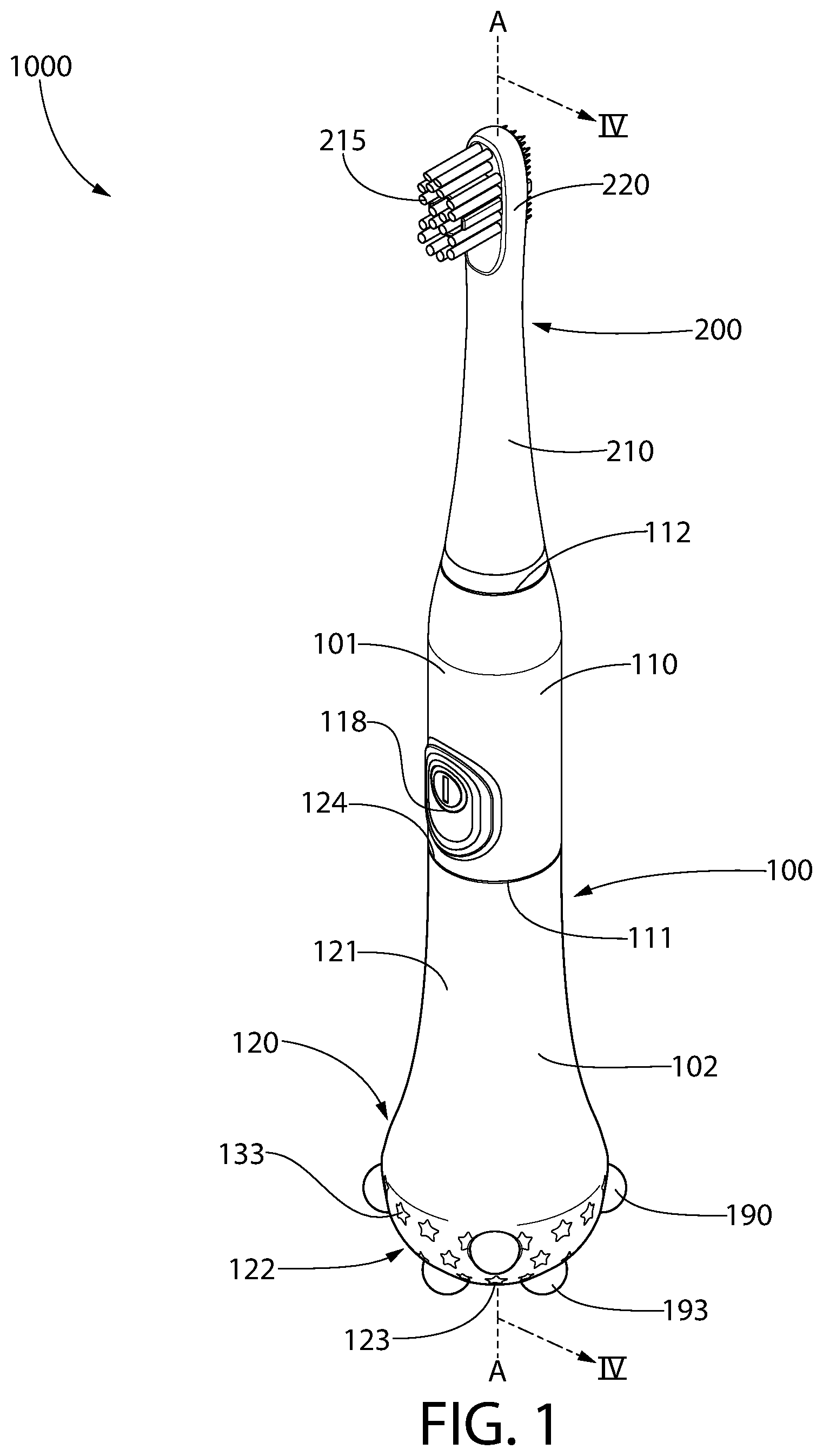 Patent US11771214 — Powered oral care implement including a tracking module and tracking module thereof — Figure 1