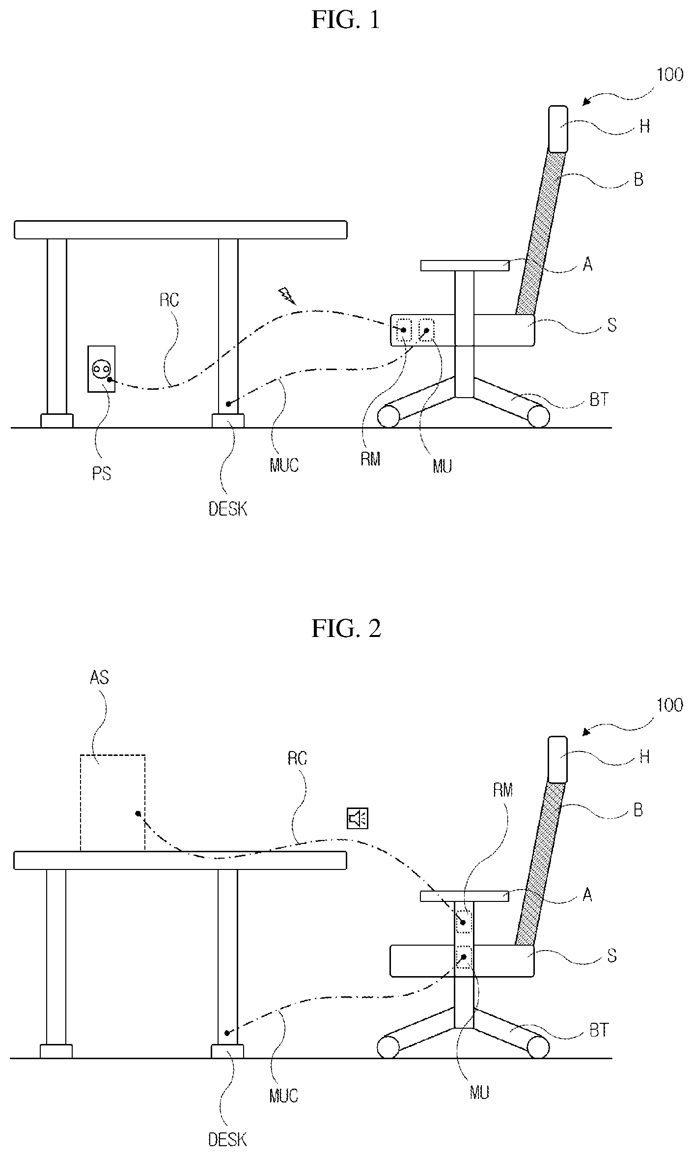 Patent US11771229 — Movable chair provided with cable protecting means — Figure 1