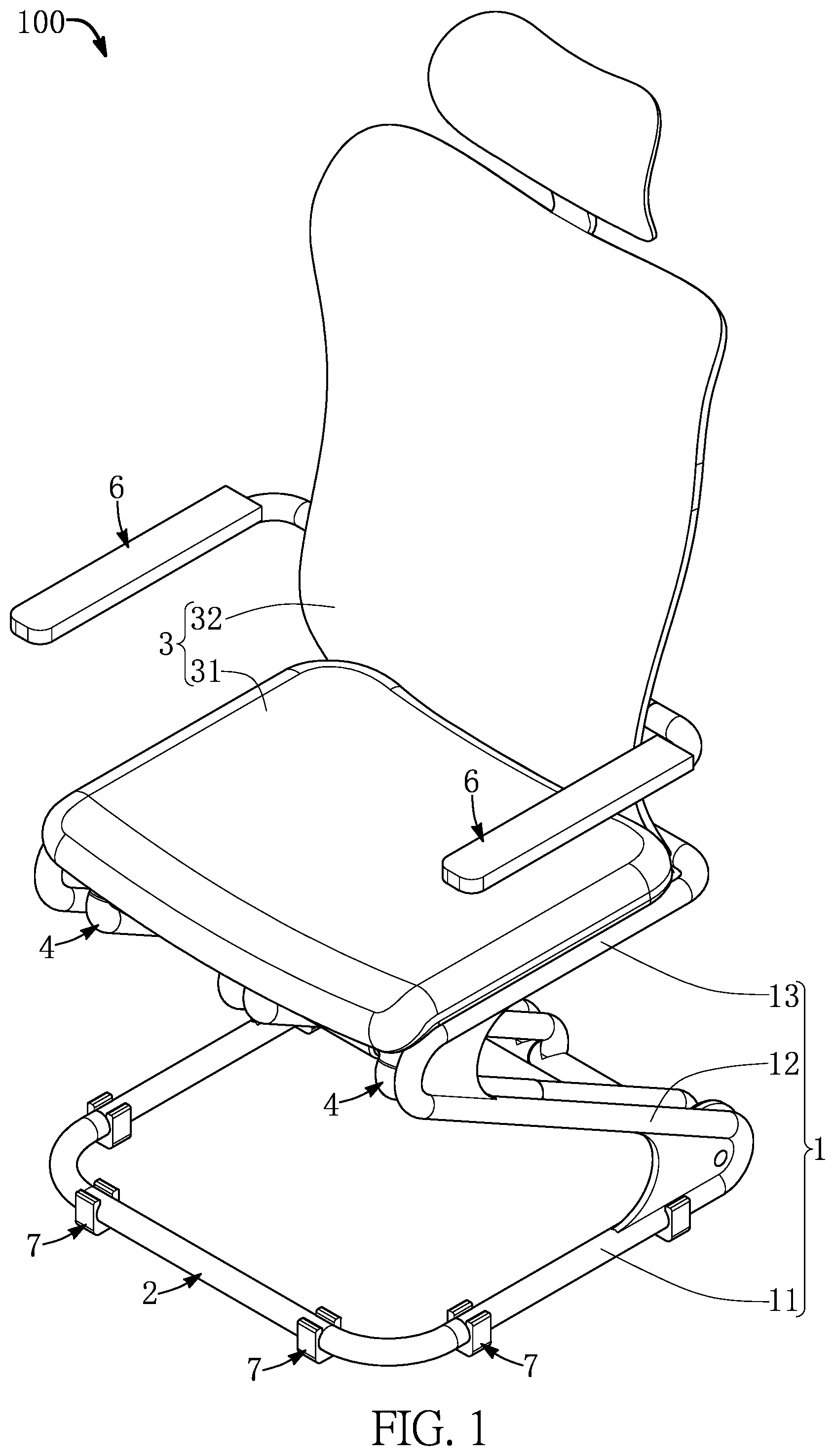 Patent US11771231 Figure 1 – Multifunctional chair