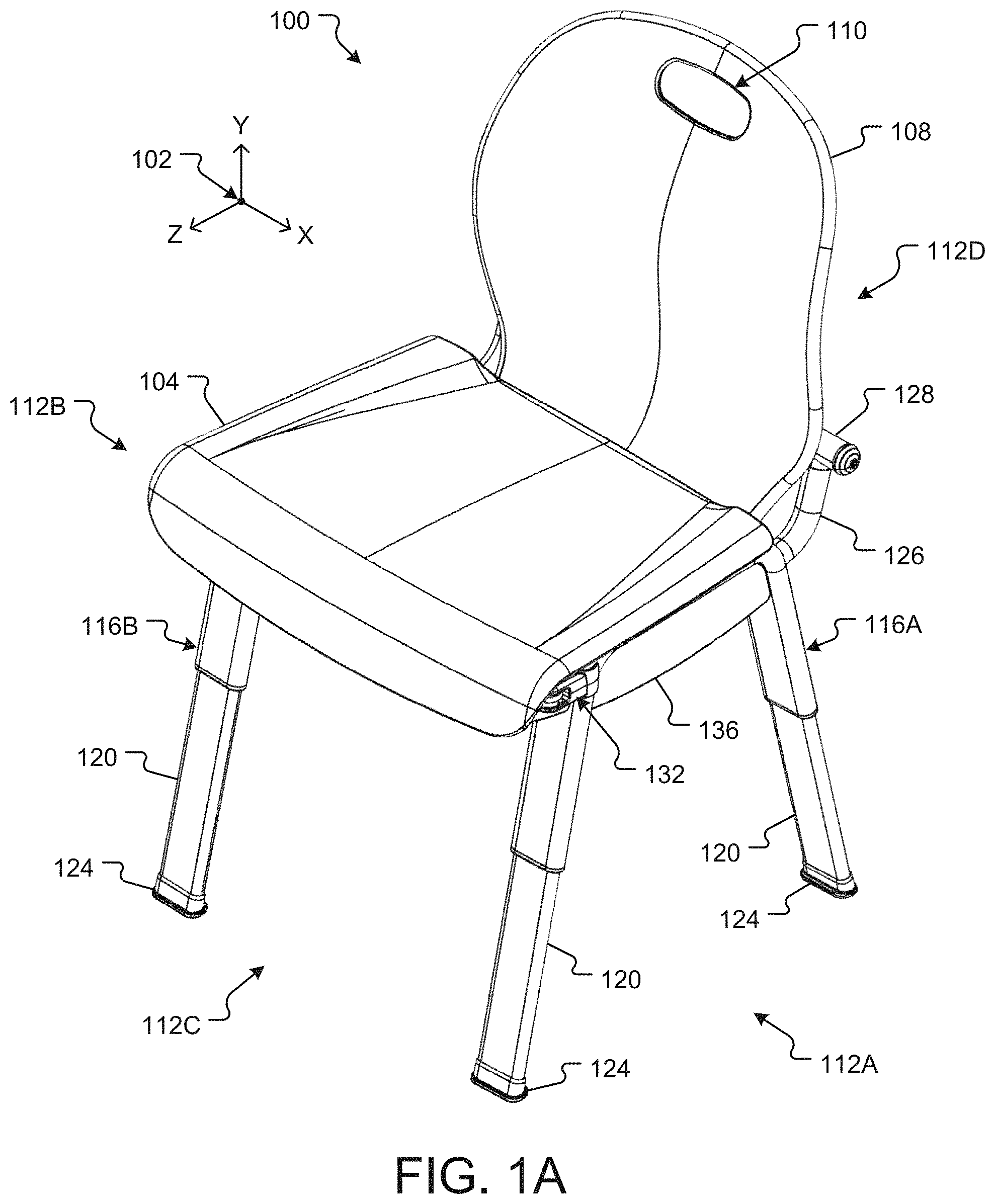 Patent US11771269 Figure 1 – Shower chair with ergonomic support and washdown features