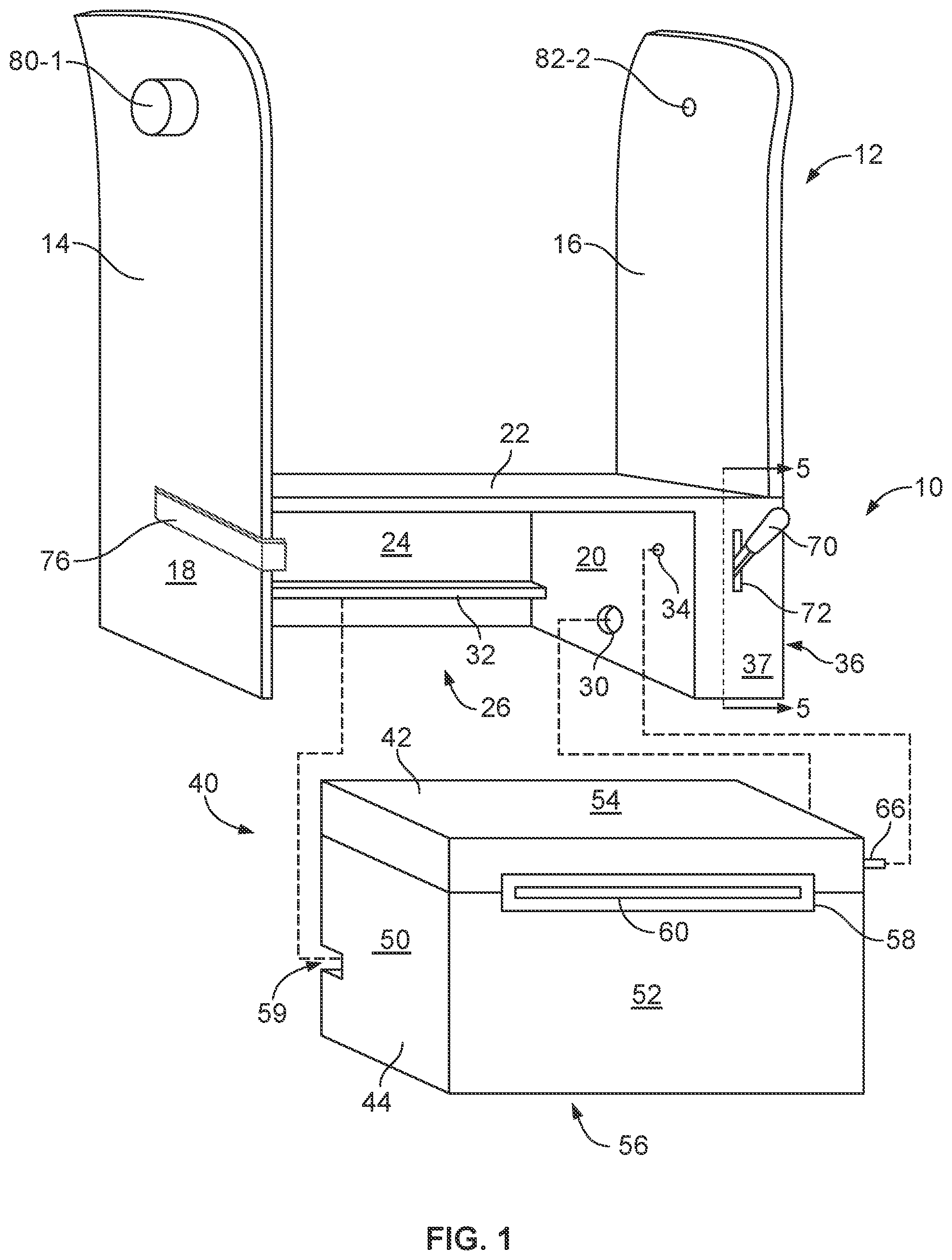 Patent US11771271 Figure 1 – Dispensing assembly for paper products