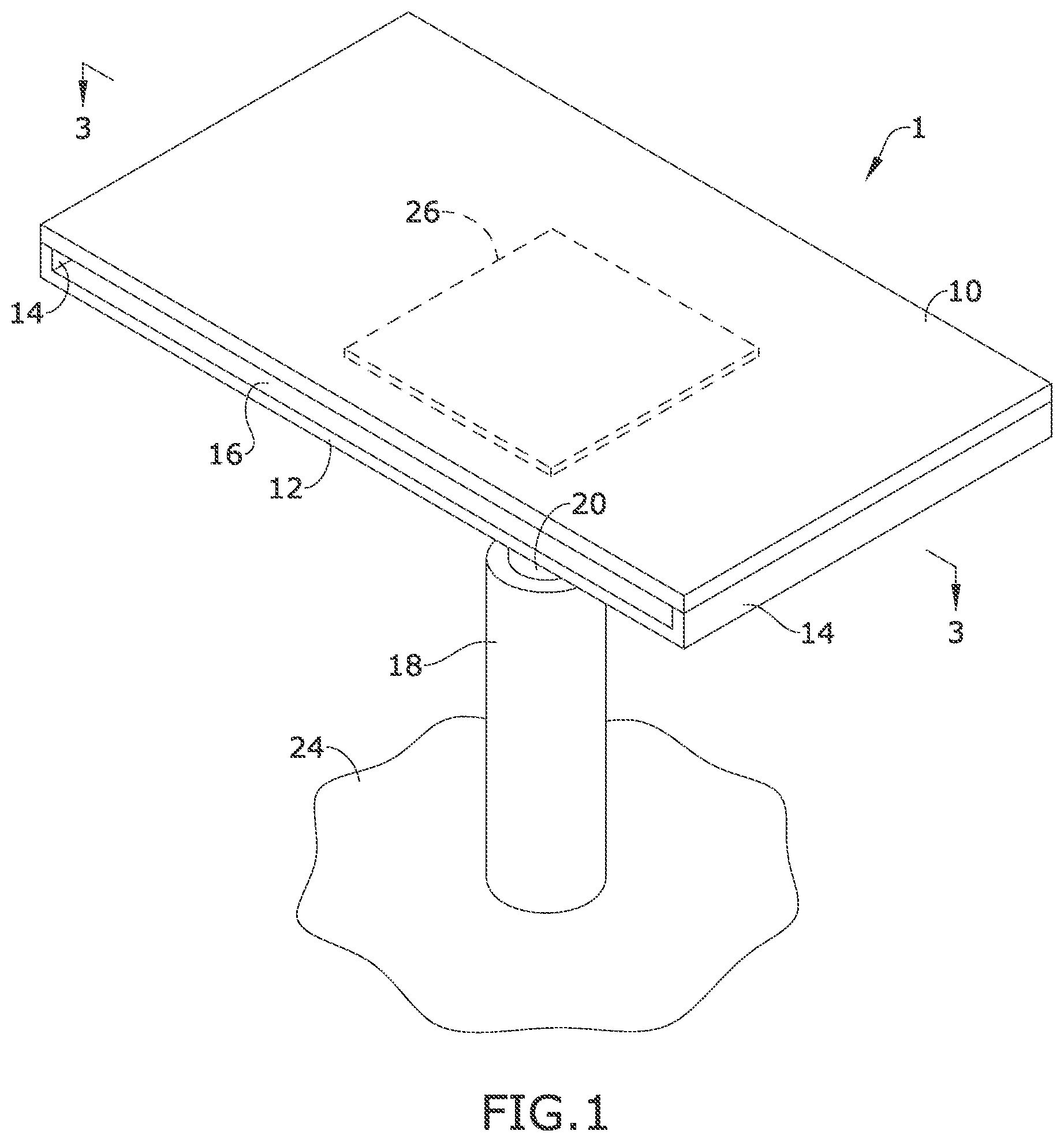Patent US11771385 Figure 1 – Surgical or exam table that facilitates imaging during procedures