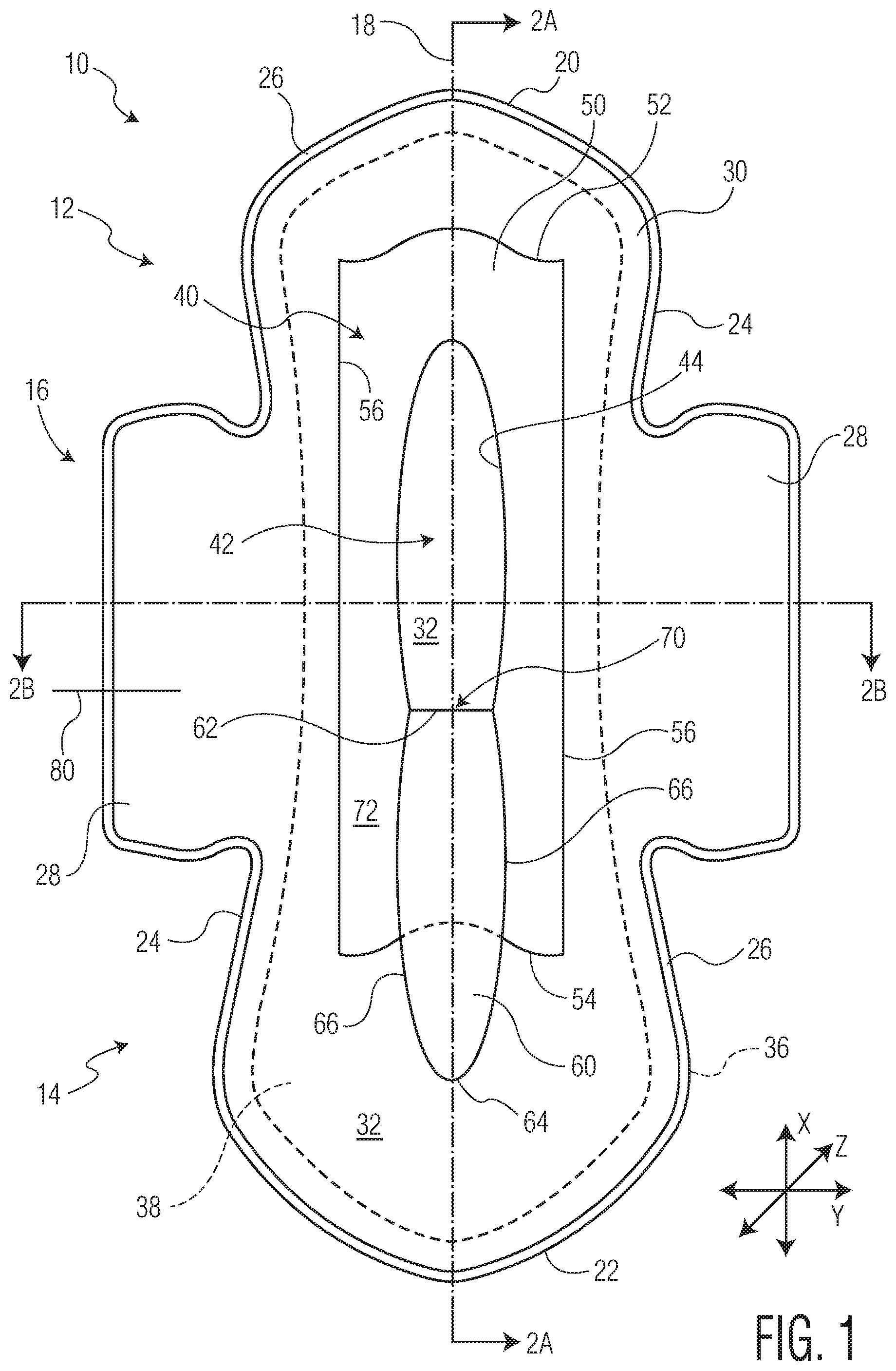 Patent US11771605 — Absorbent article with an exudate management layer — Figure 1