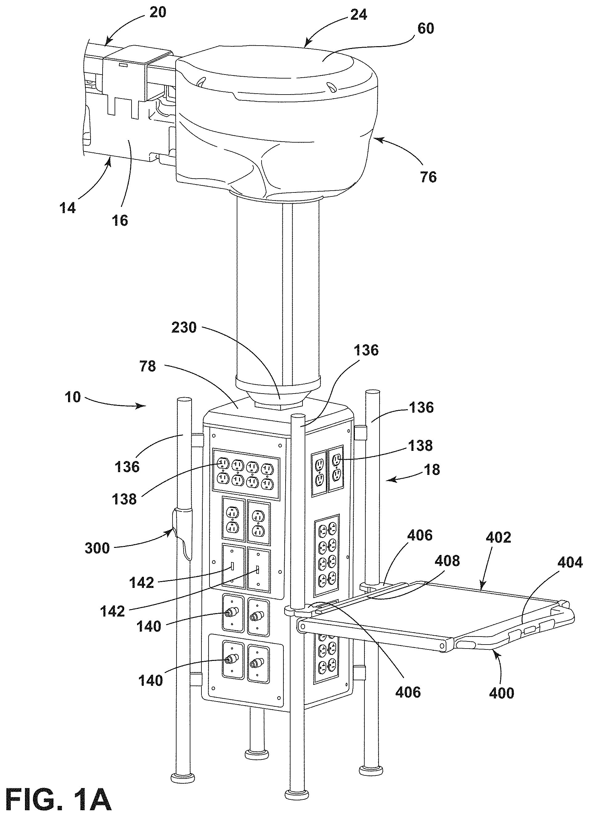 Patent US11771611 — Vertically adjustable boom head and cable management therefor — Figure 1