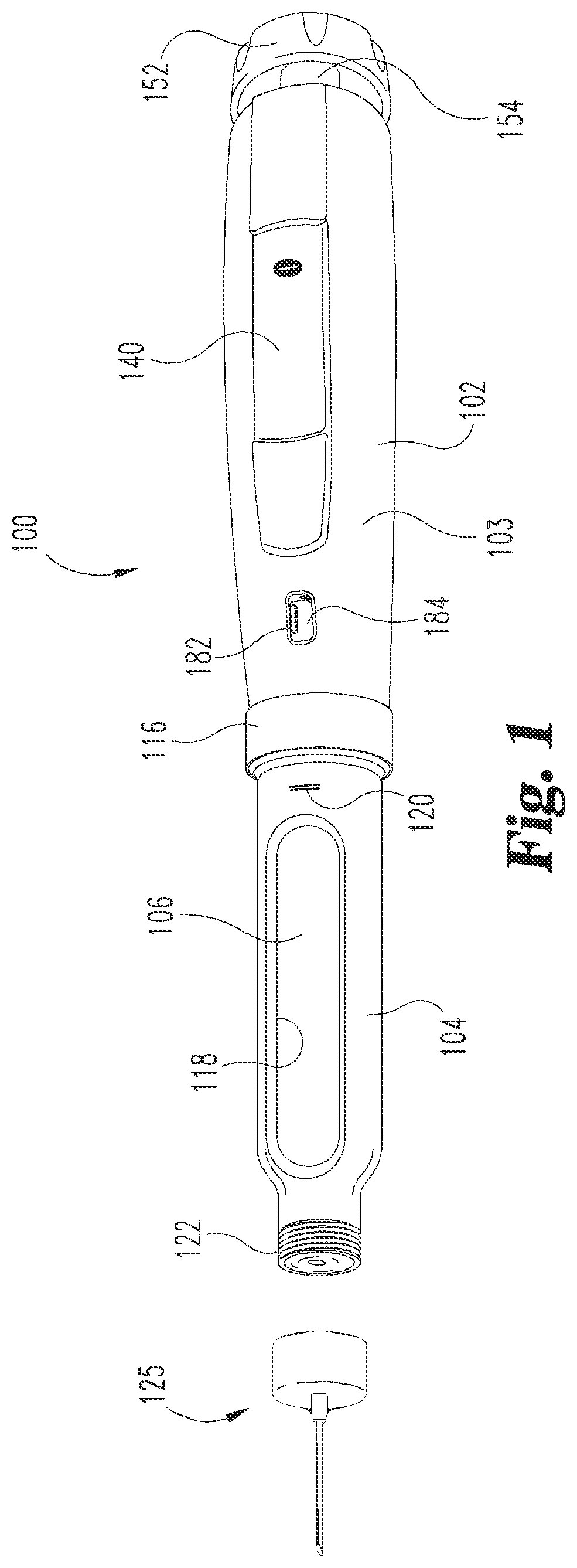 Patent US11771828 — Medication delivery device with mechanical locking system — Figure 1