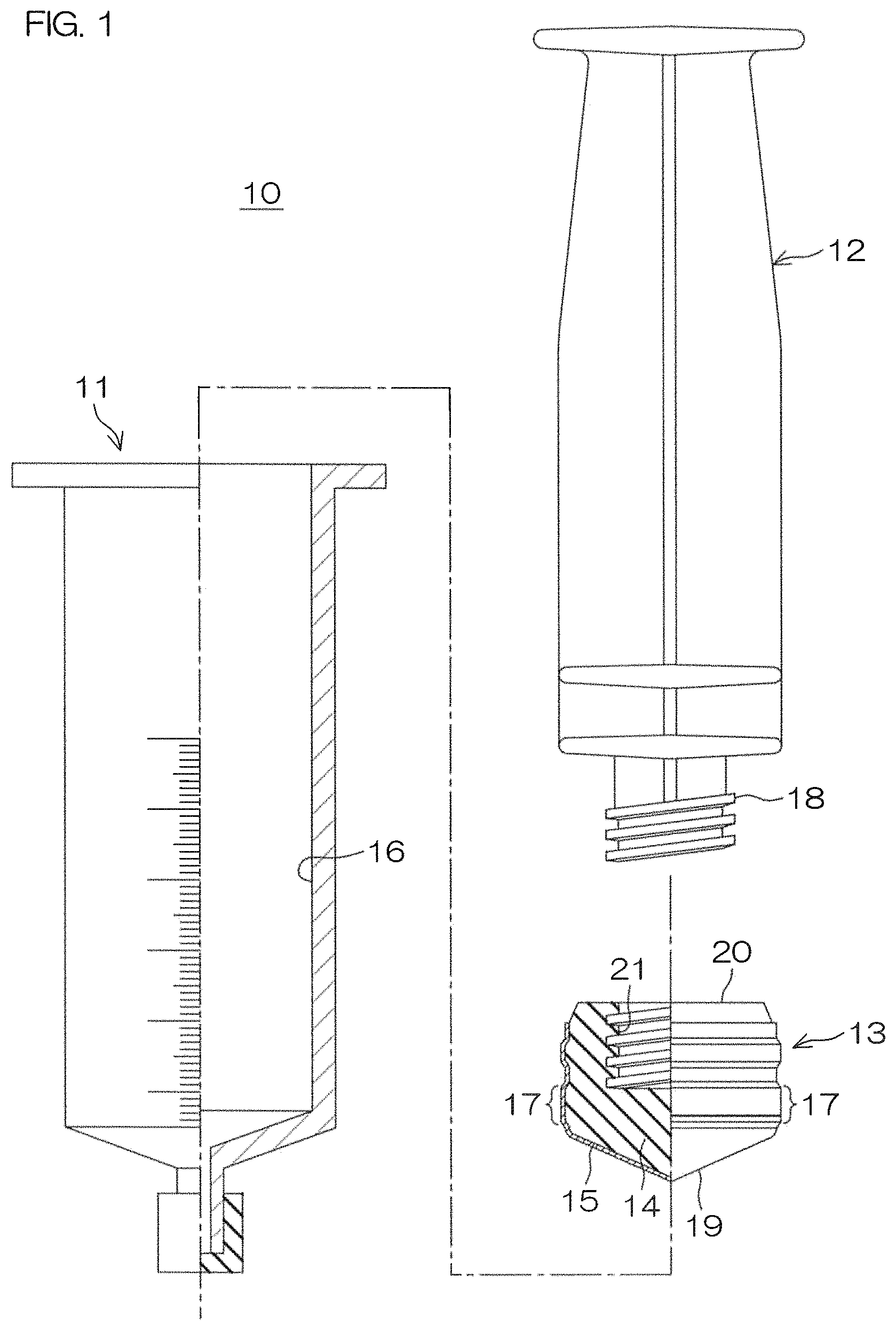 Patent US11771833 Figure 1 – Medical syringe, gasket to be used for syringe, and gasket production method