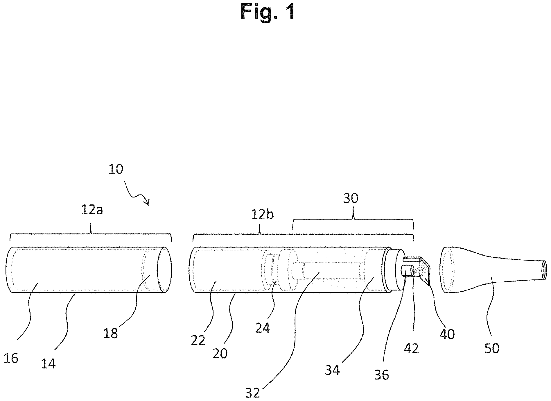 Patent US11771854 — Vaporizer including a heater assembly and delivery device — Figure 1