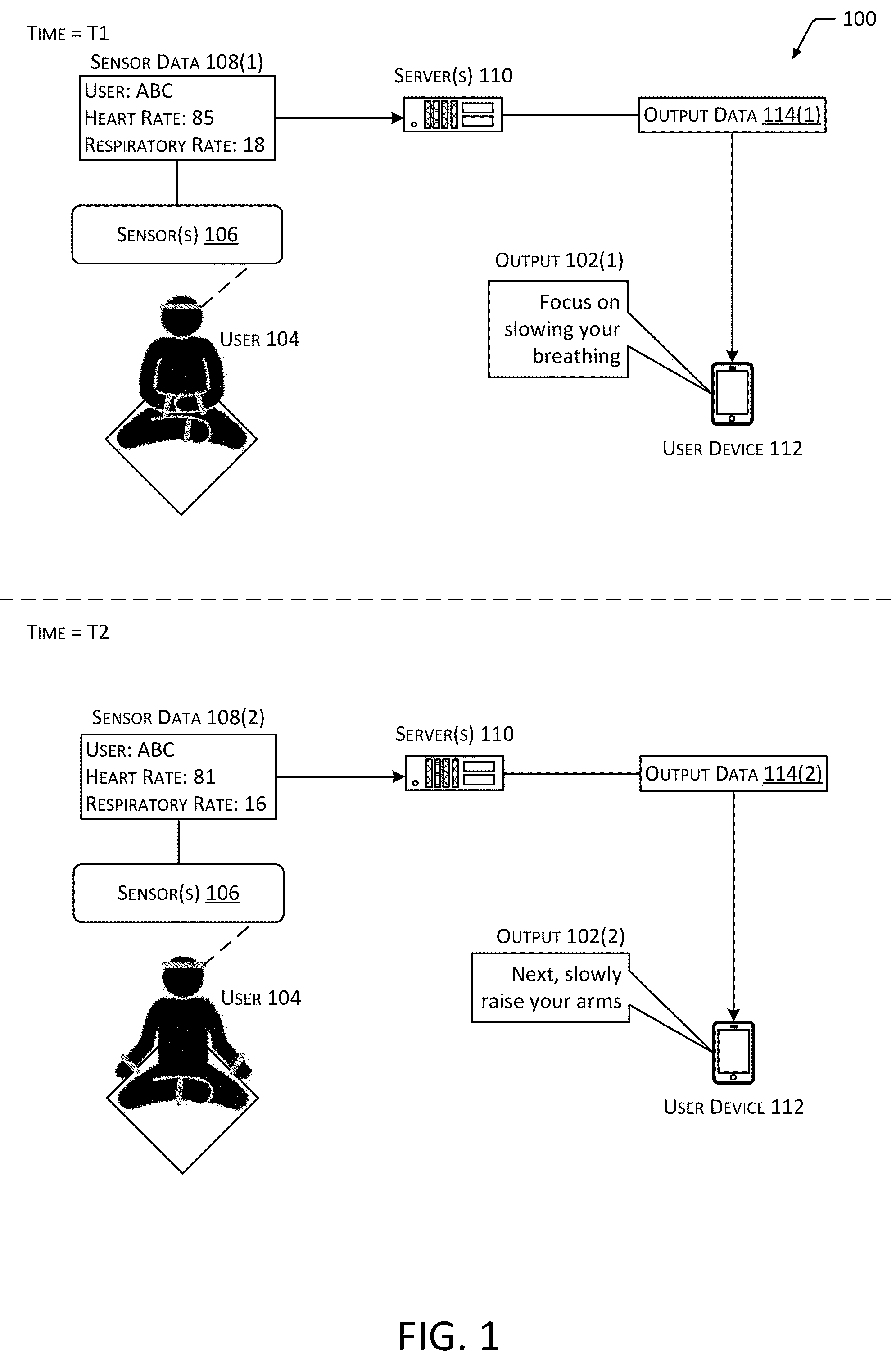 Patent US11771863 — Interface for guided meditation based on user interactions — Figure 1