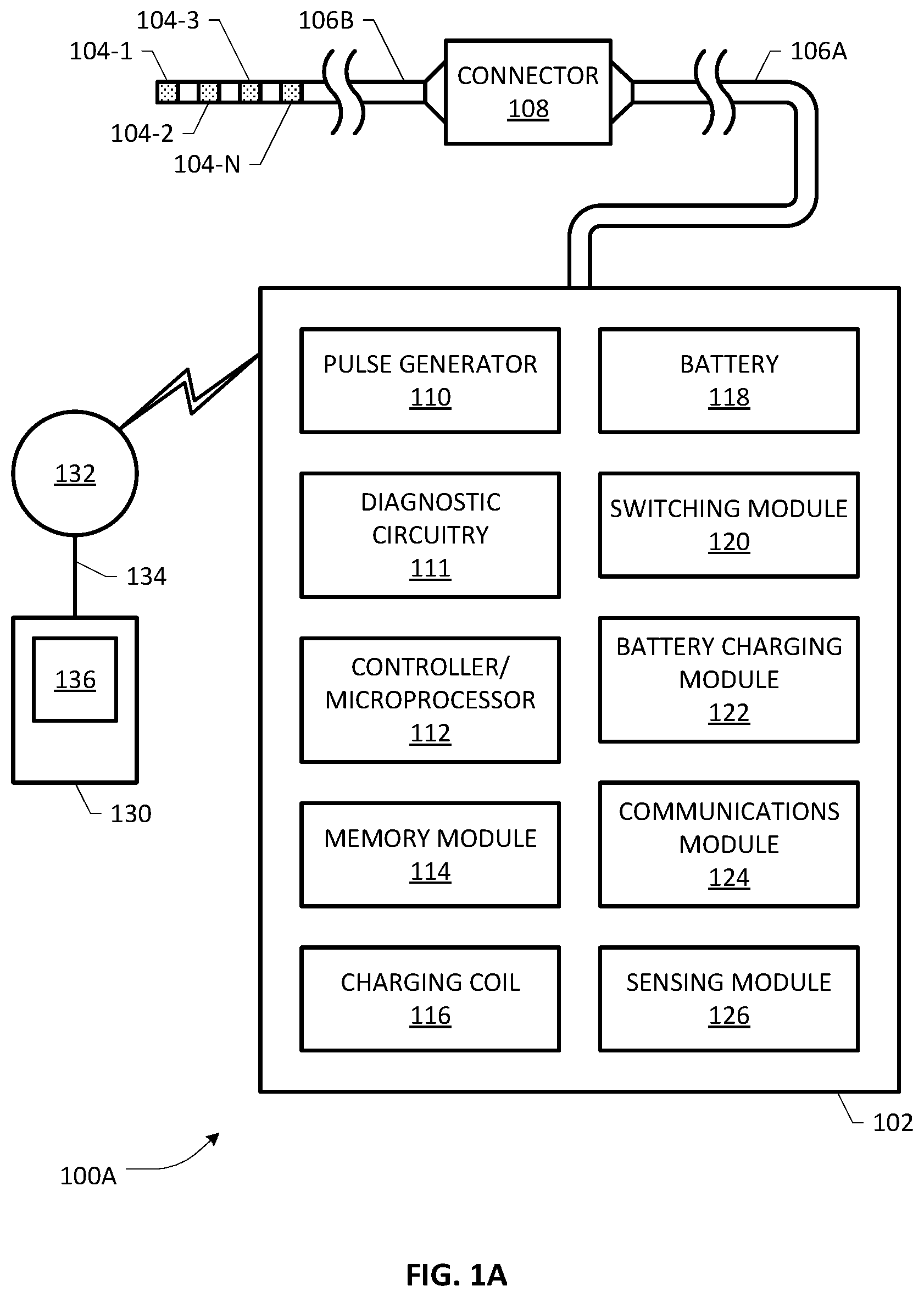 Patent US11771904 — Diagnostic circuitry for monitoring charge states of electrodes of a lead system associated with an implantable pulse generator — Figure 1