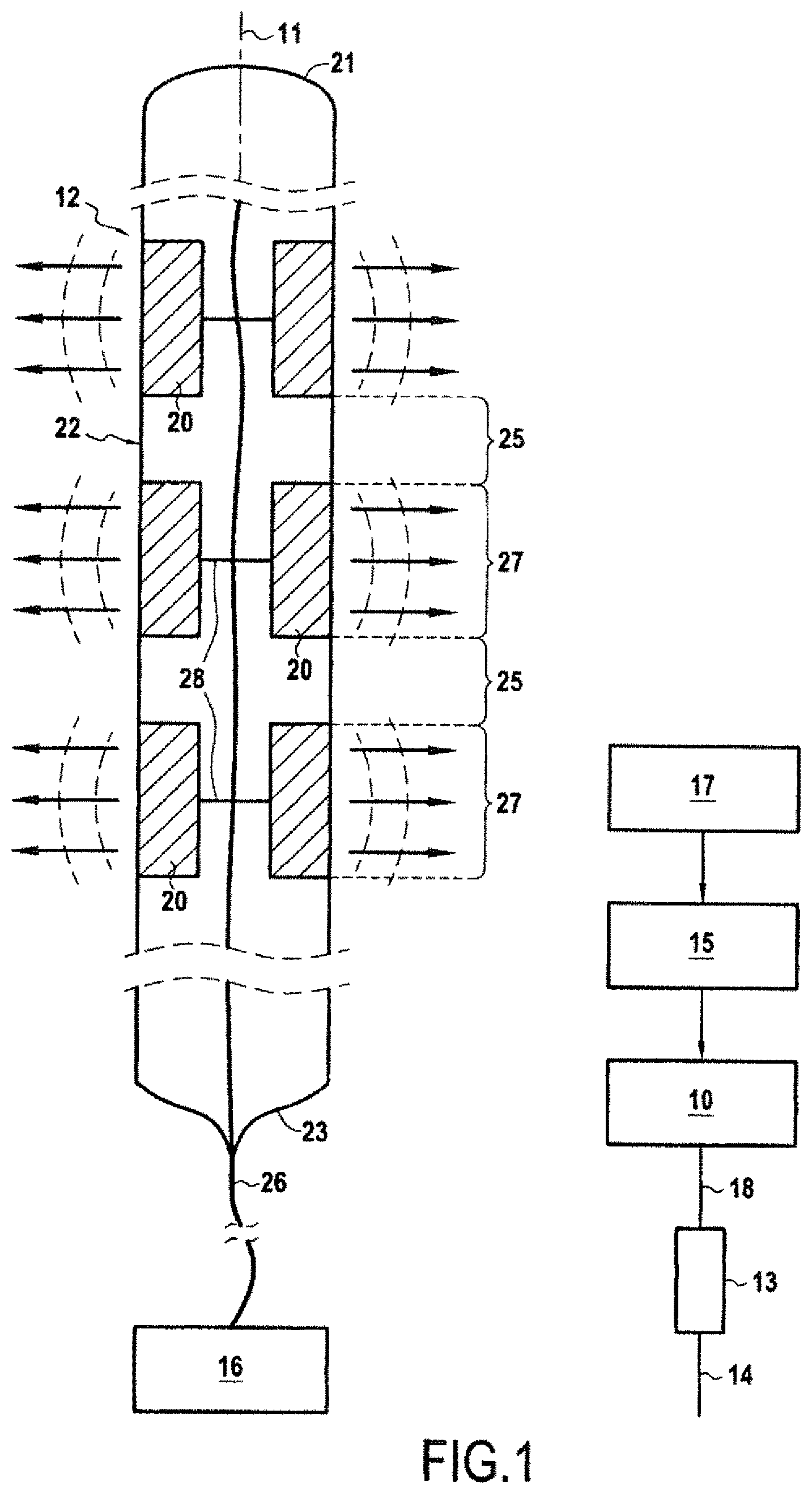 Patent US11771925 — Implantable ultrasound generating treating device for spinal cord and/or spinal nerve treatment, apparatus comprising such device and method — Figure 1