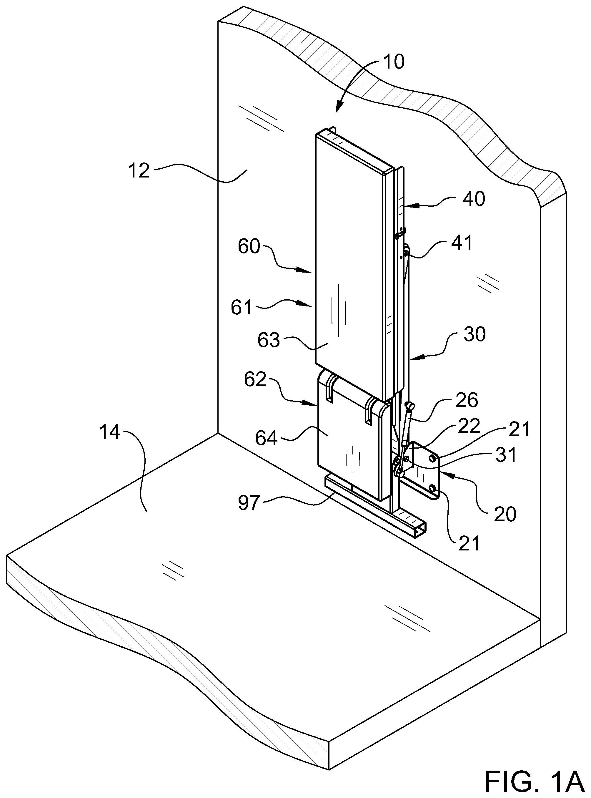 Patent US11771945 — Retractable wall mountable inclinable bench system — Figure 1