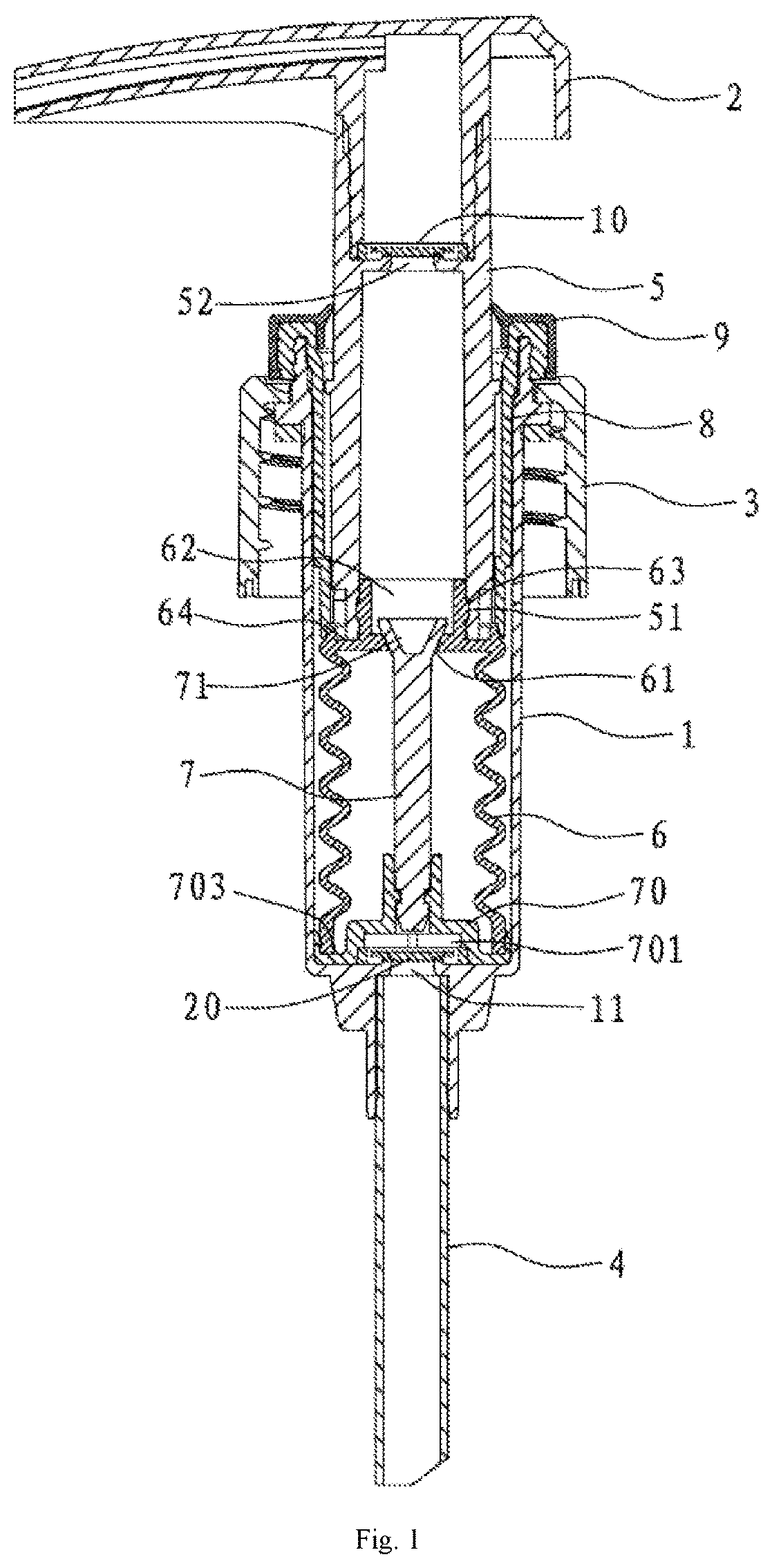 Patent US11772114 — All-plastic emulsion pump — Figure 1