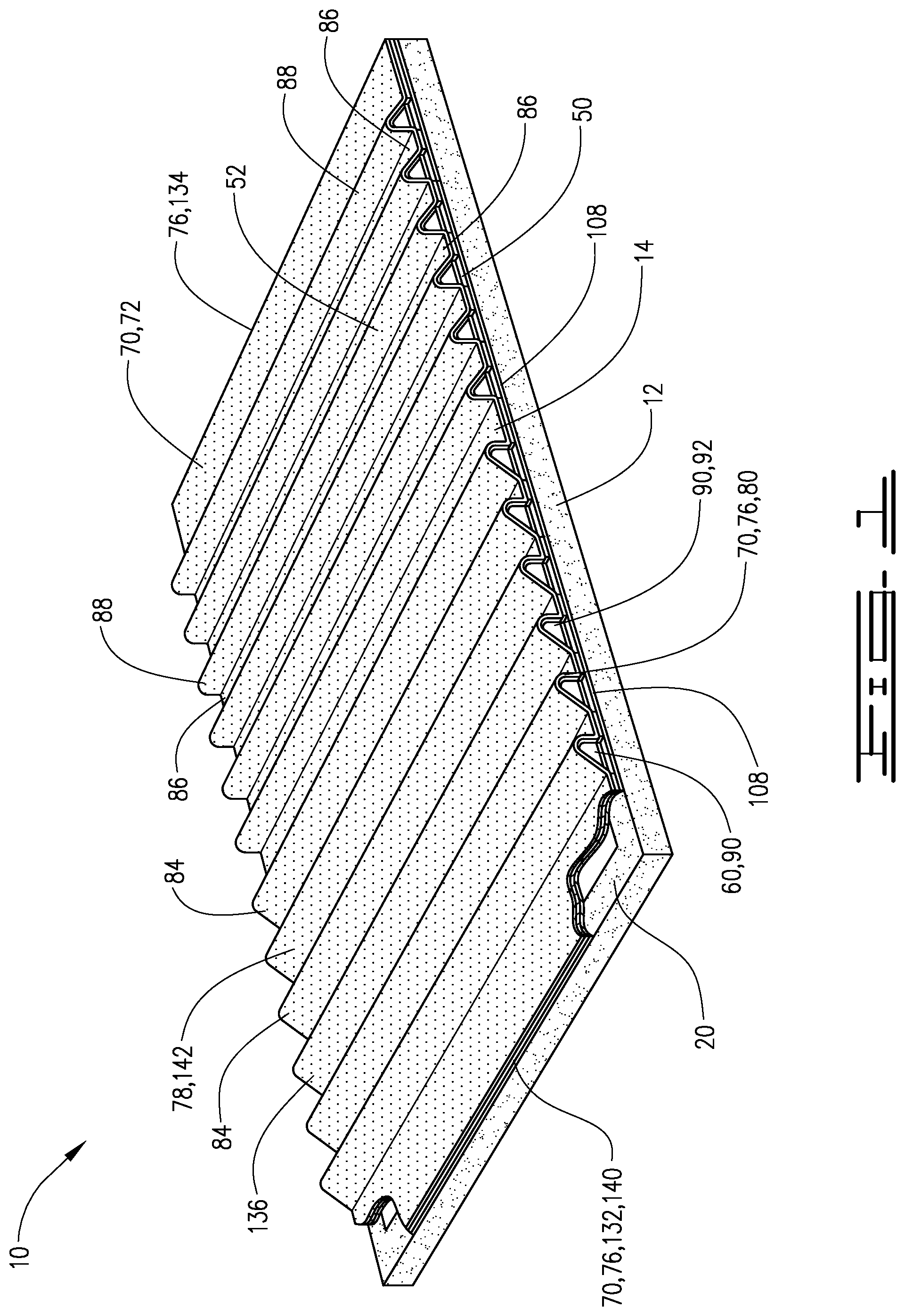 Patent US11772130 Figure 1 – Shaker screen assembly with undulation sealing tabs