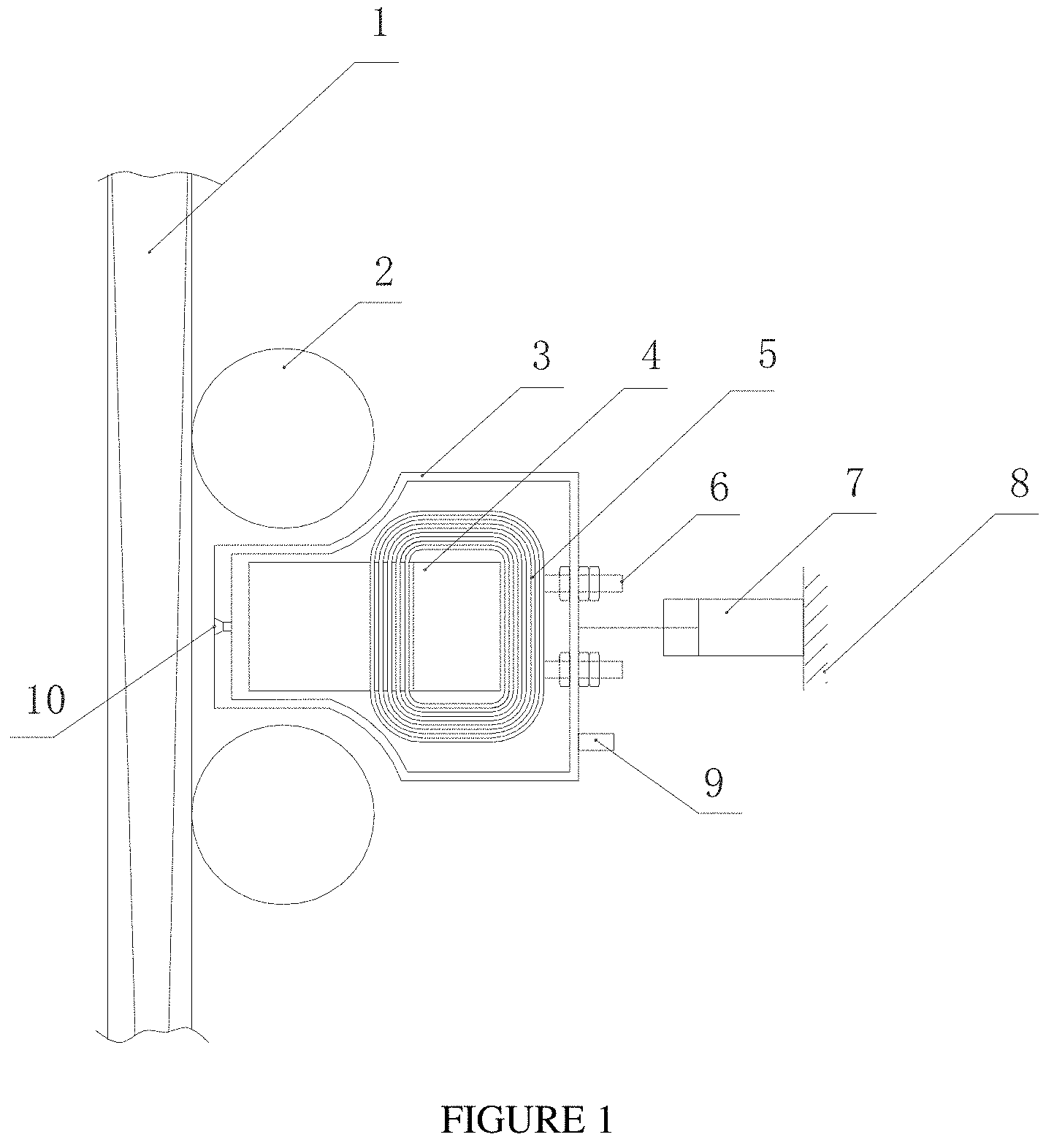 Patent US11772153 Figure 1 – Electromagnetic stirring device and method for secondary cooling zone during slab continuous casting
