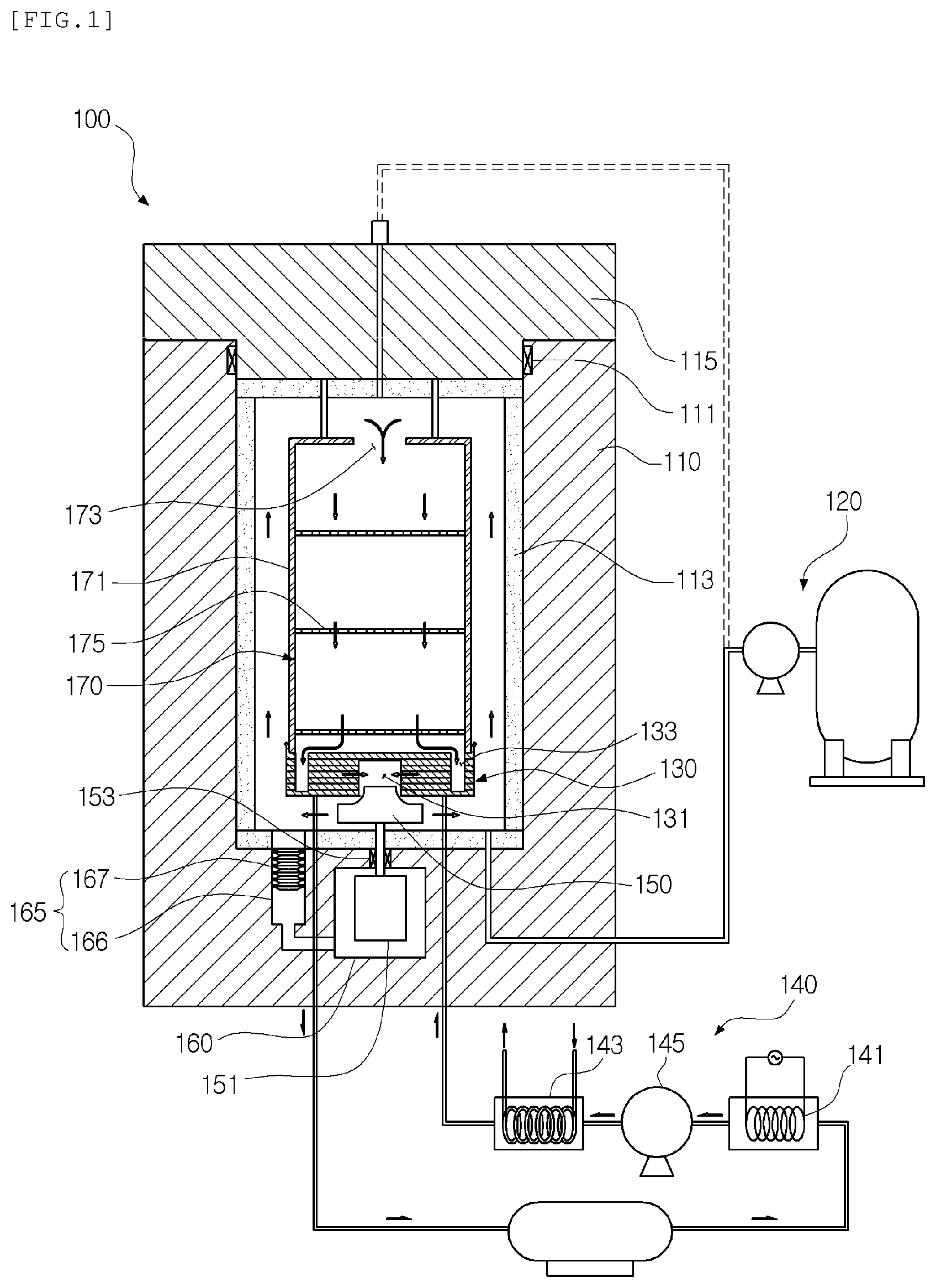 Patent US11772307 — Isostatic press apparatus enabling rapid heating and cooling using pressurized liquid circulation fan — Figure 1