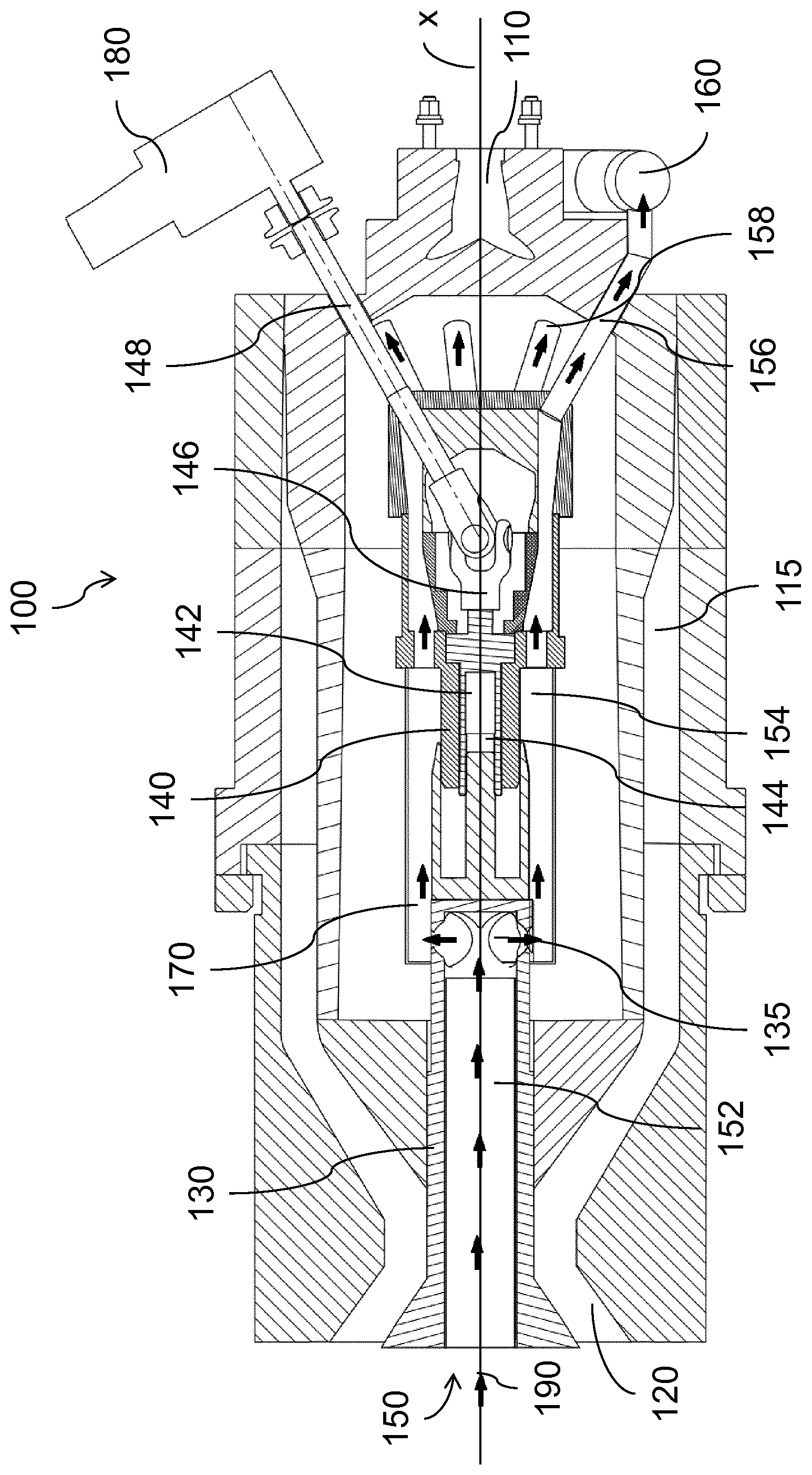 Patent US11772316 Figure 1 – Extrusion device having internal cooling
