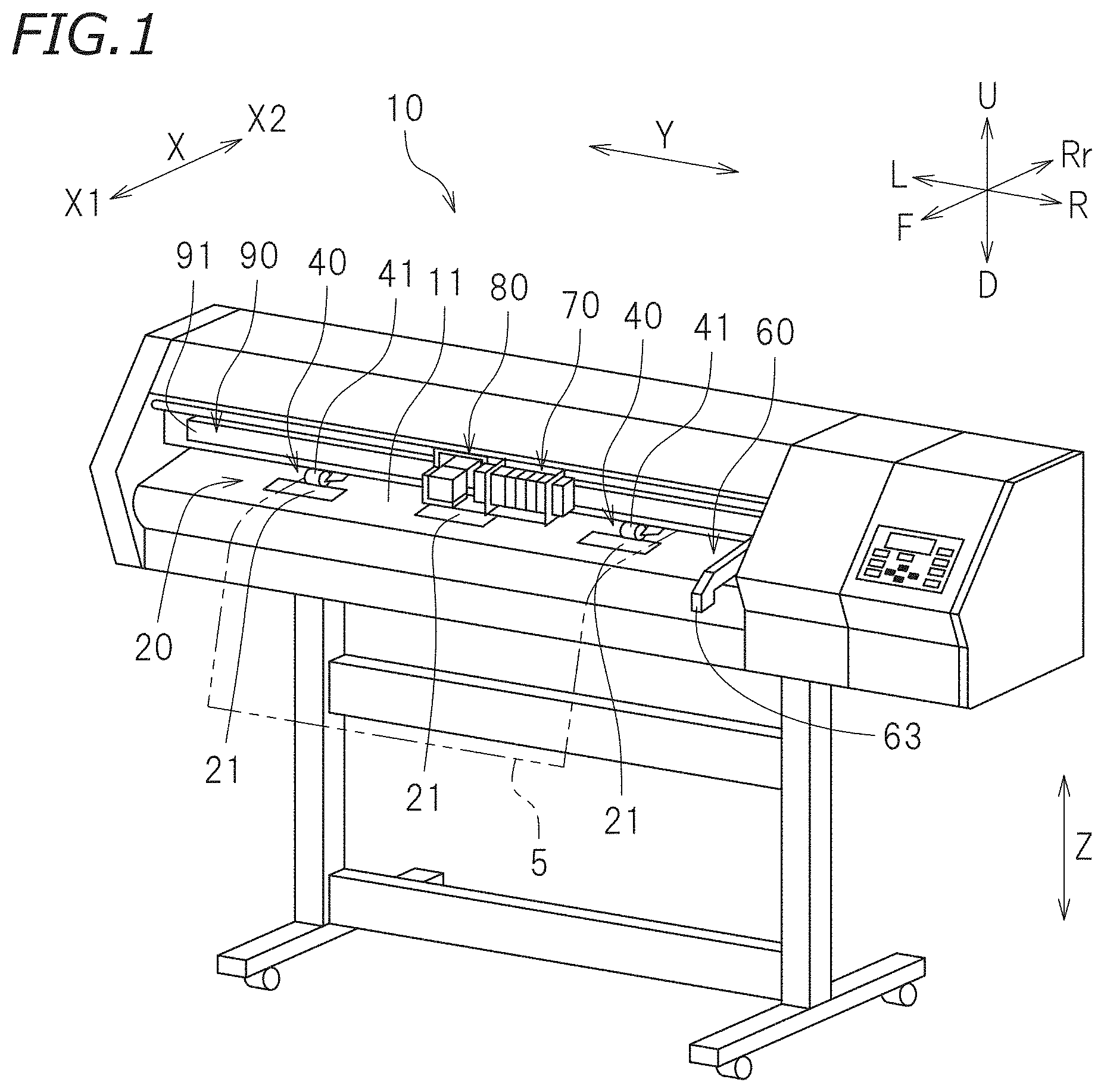 Patent US11772393 — Printer and cutting device with actuated pinch rollers — Figure 1