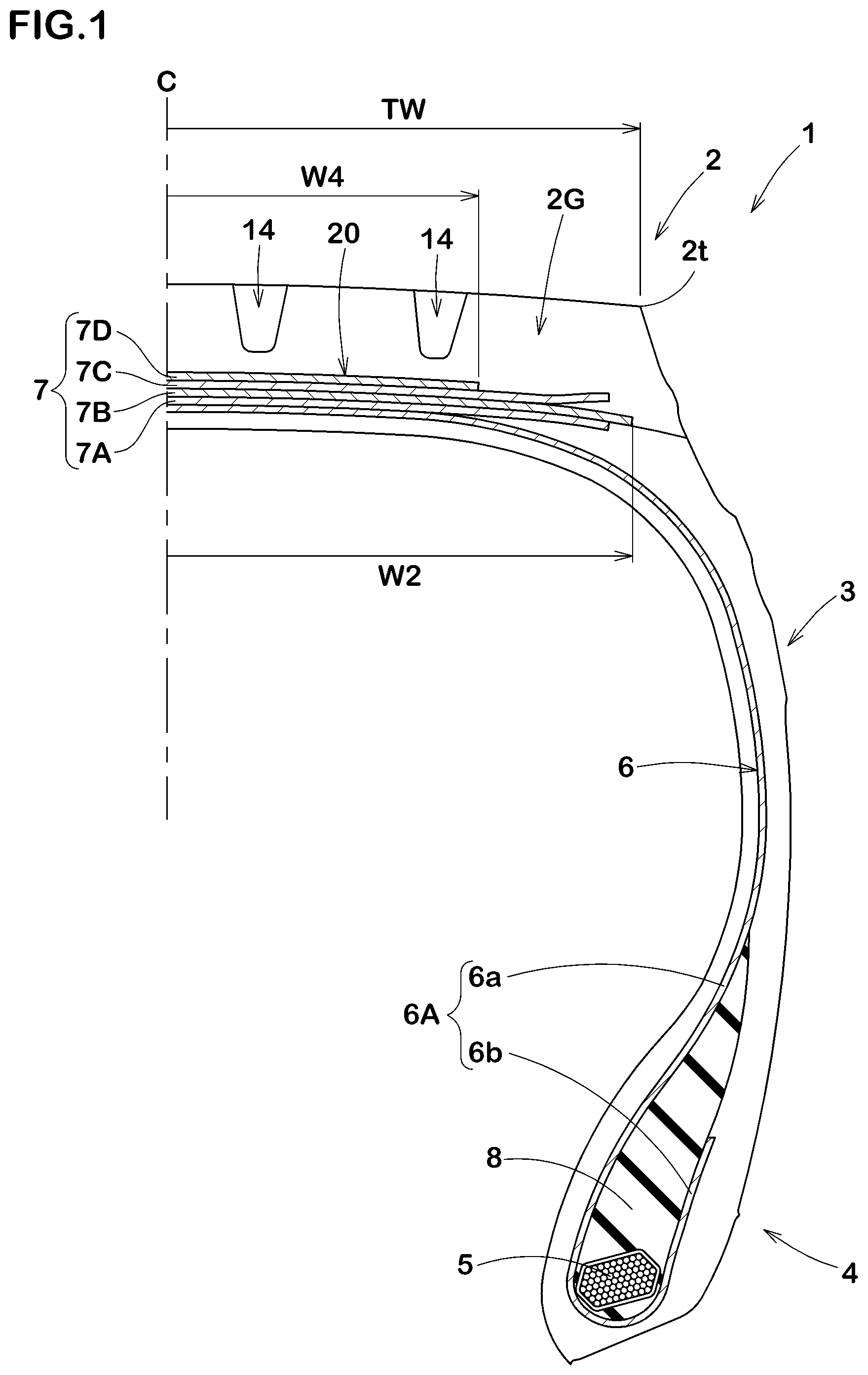 Patent US11772426 — Heavy-duty tire — Figure 1