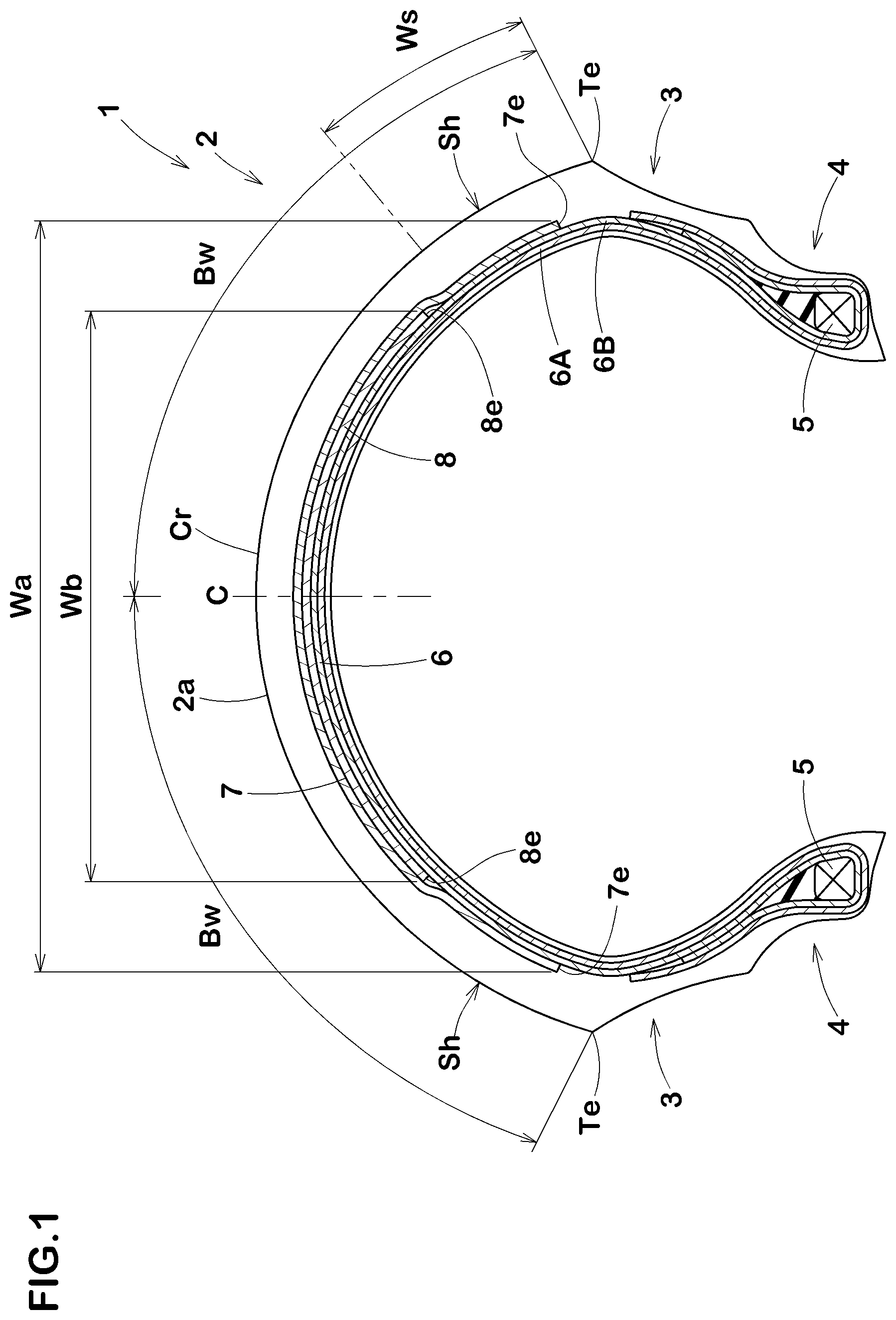 Patent US11772427 Figure 1 – Motorcycle tire
