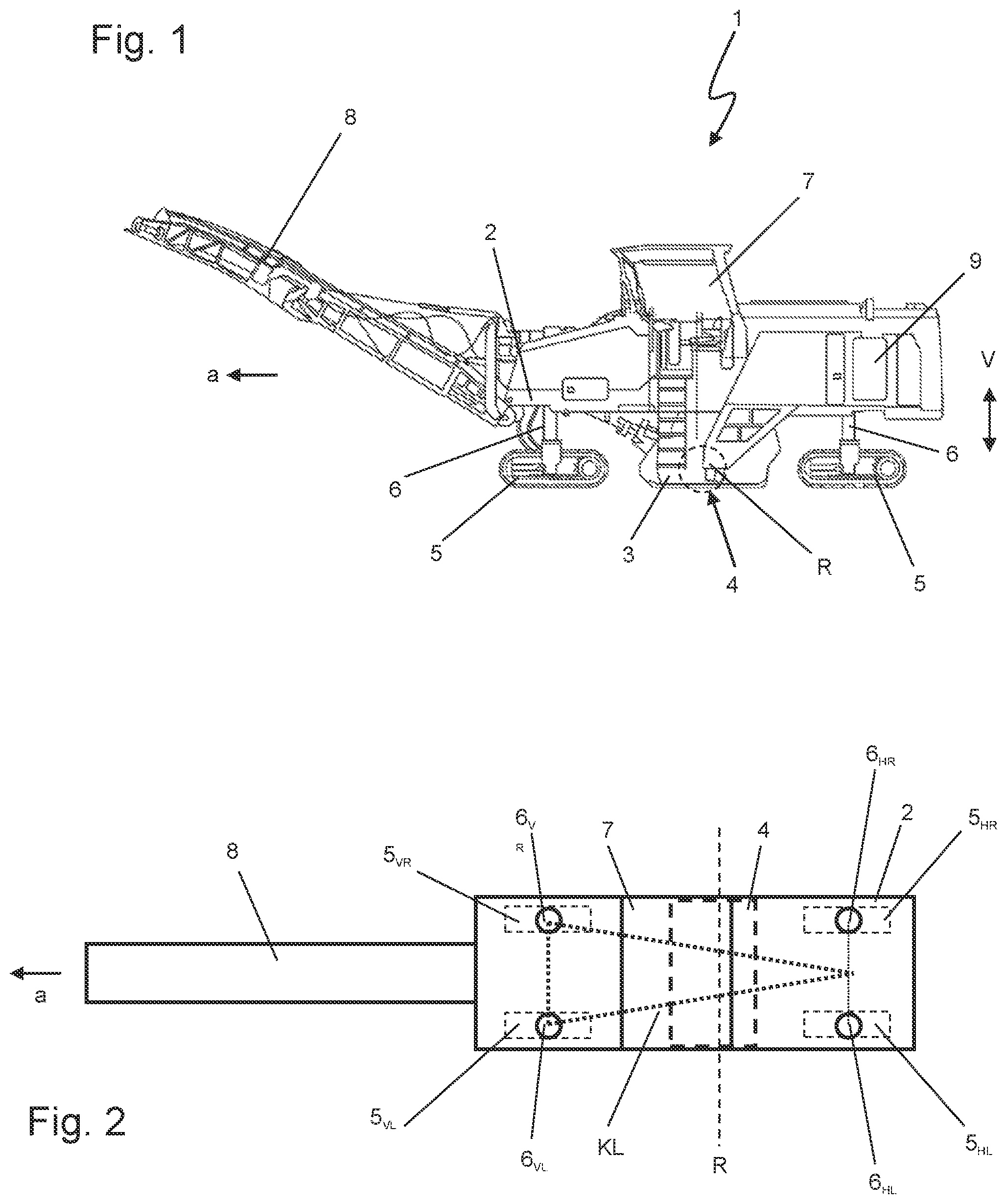 Patent US11772445 — Construction machine, particularly road milling machine, and method for controlling the stroke position of a piston-cylinder unit of a lifting column of a construction machine — Figure 1
