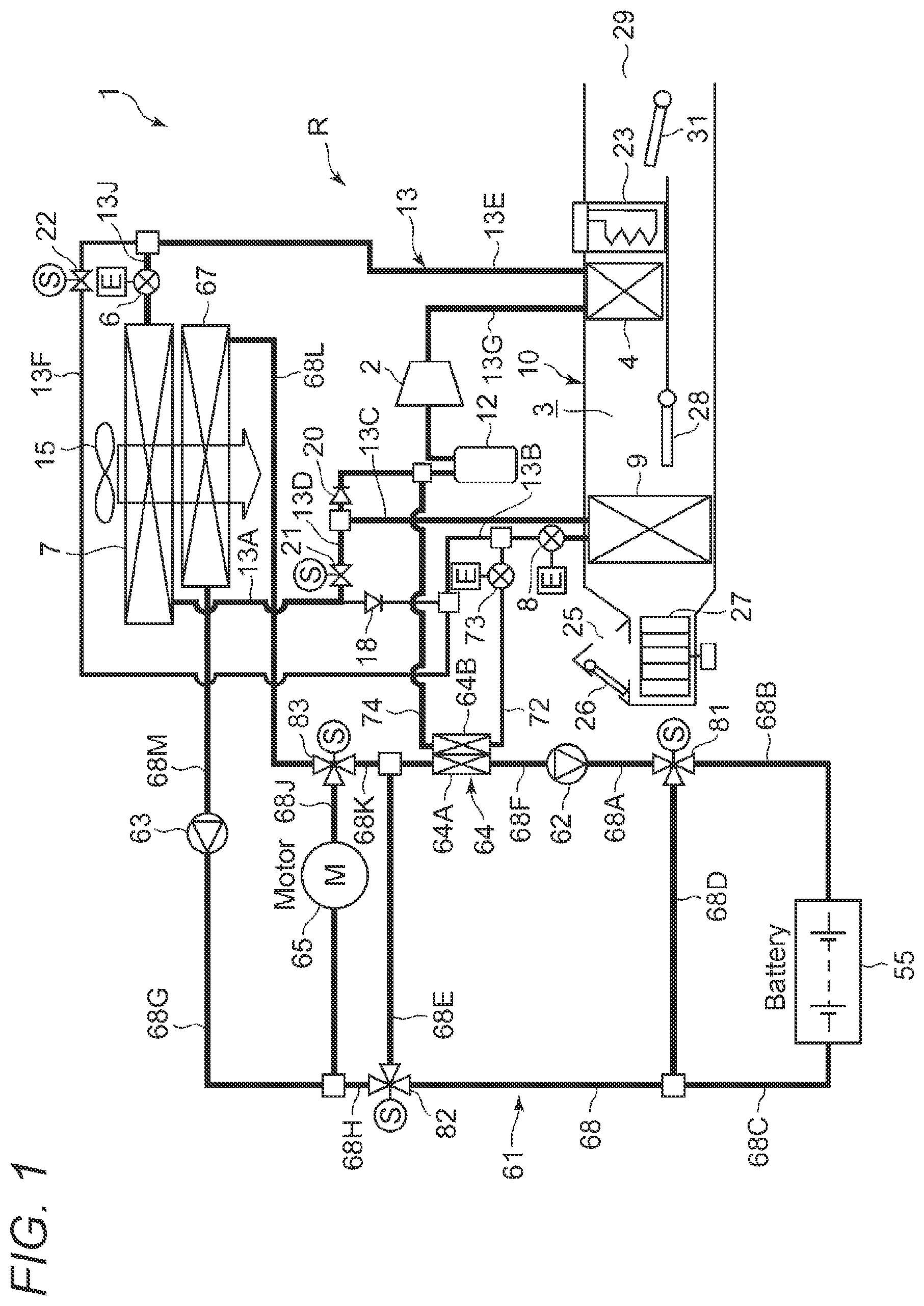 Patent US11772449 Figure 1 – Vehicle air conditioning device