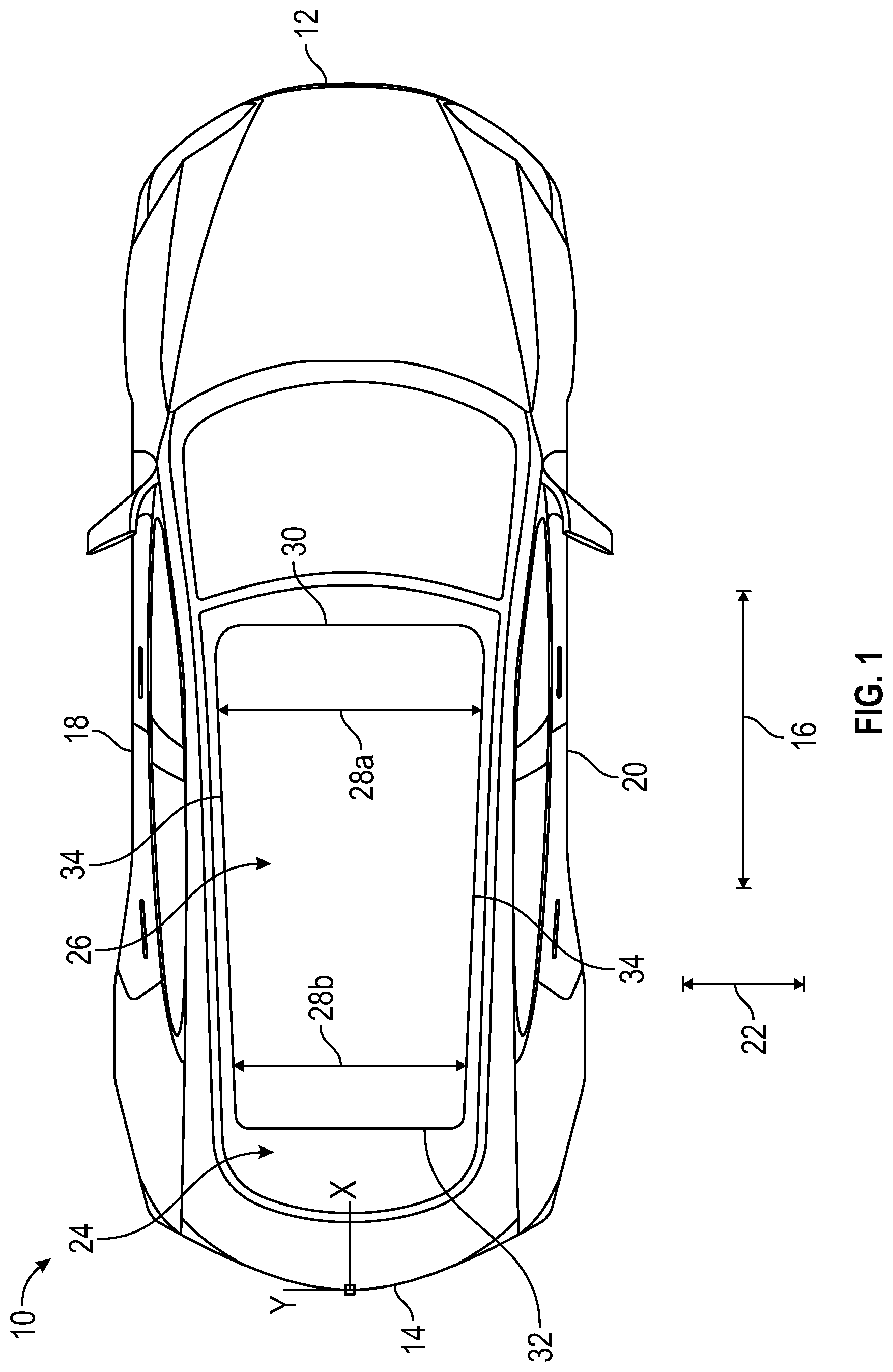 Patent US11772465 — Vehicle sunshade with variable width — Figure 1