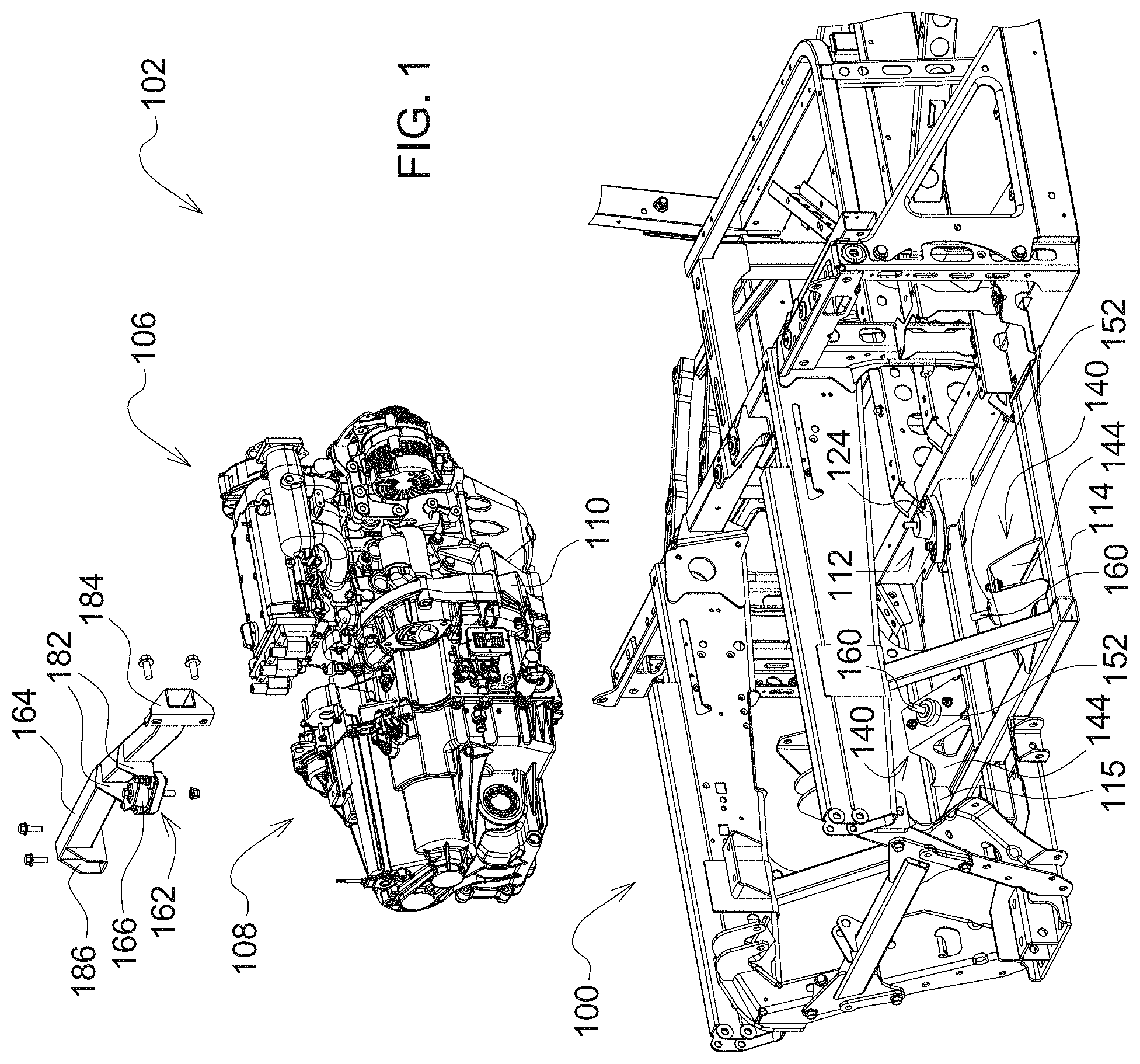 Patent US11772476 — Utility vehicle automatic transmission powertrain mounting — Figure 1