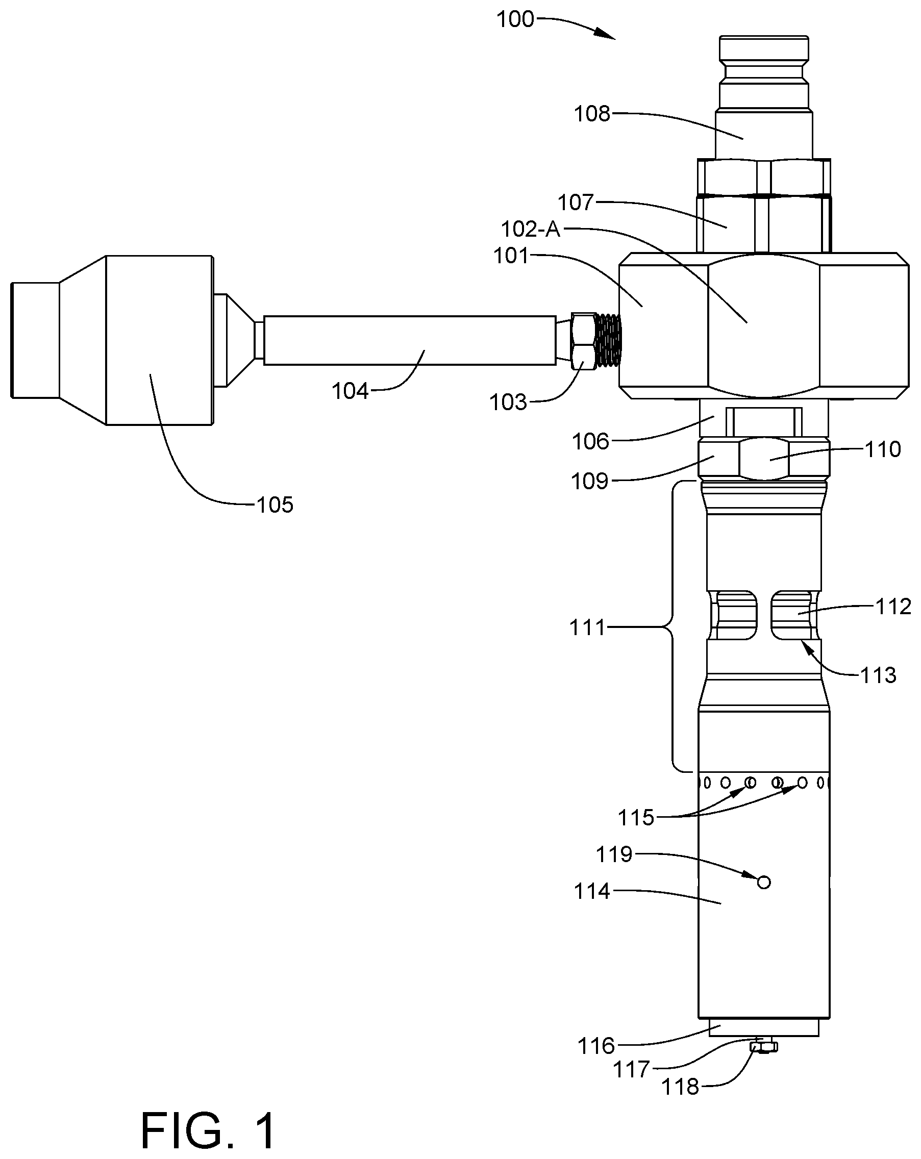 Patent US11772484 — Fully-integrated, fluid flow-control module designed for installation within an ISO filler neck of a top-fill def tank — Figure 1