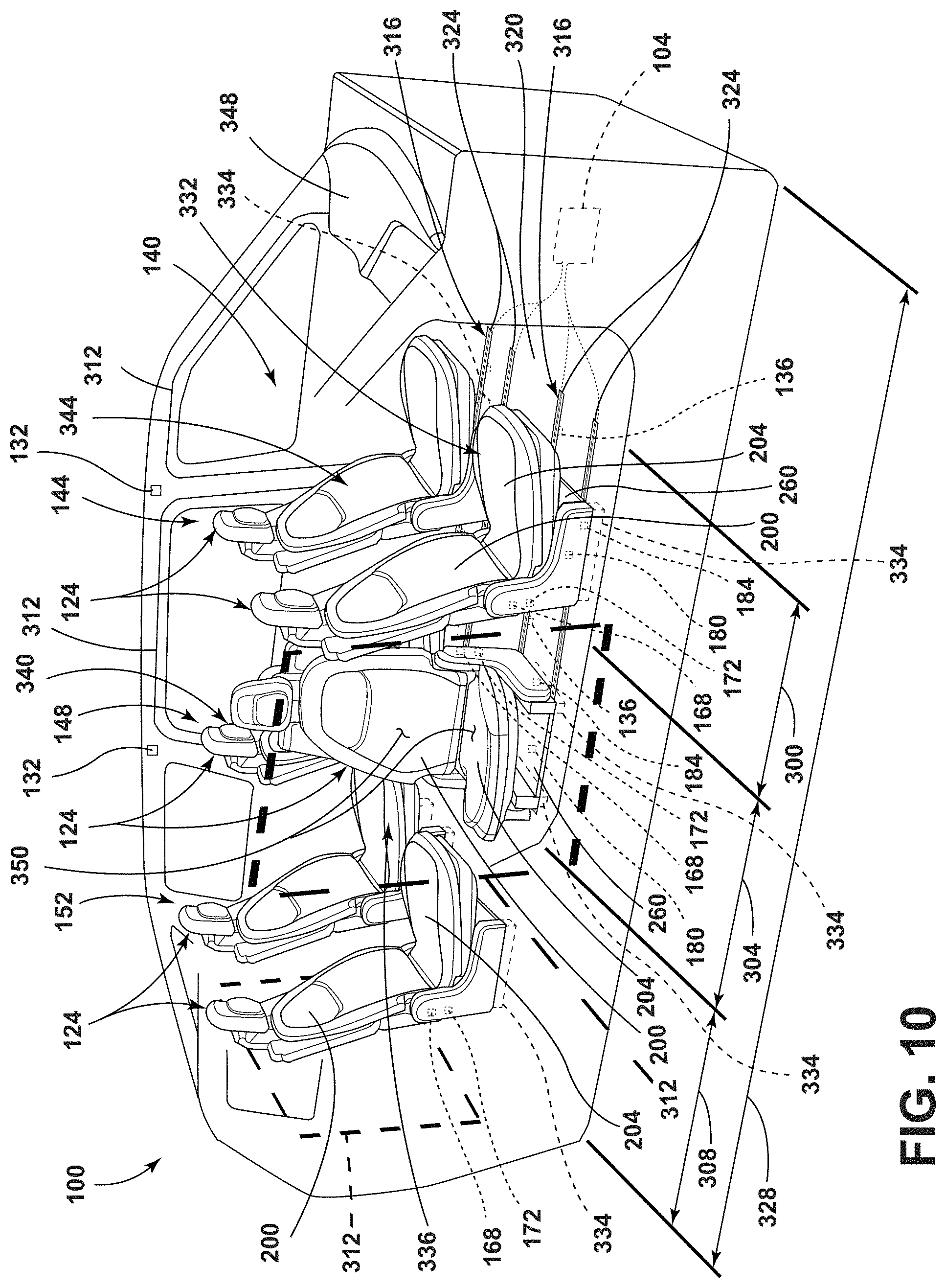 Patent US11772517 Figure 10 – Vehicular system capable of adjusting a passenger compartment from a child seat arrangement to a second arrangement