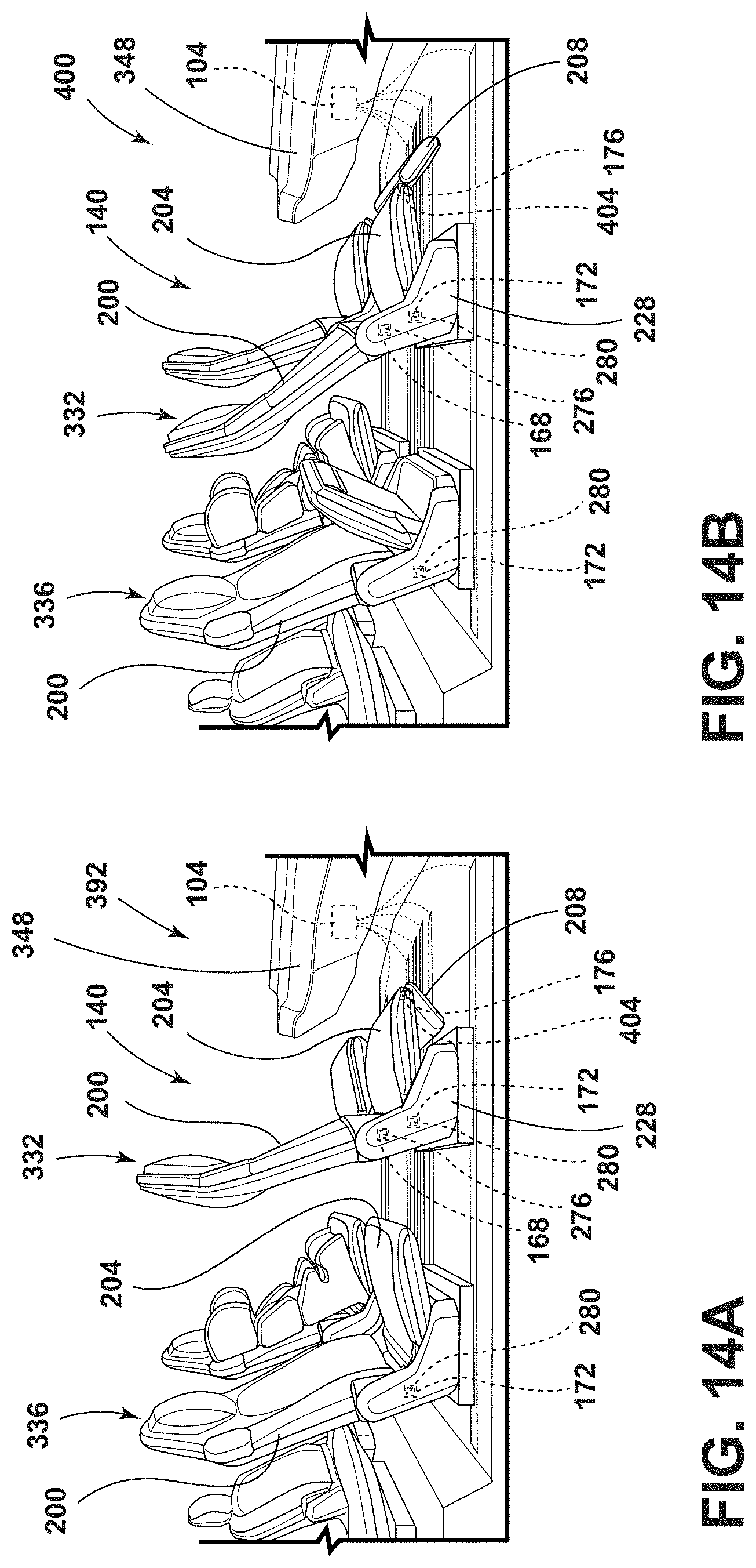 Patent US11772517 Figure 14 – Vehicular system capable of adjusting a passenger compartment from a child seat arrangement to a second arrangement