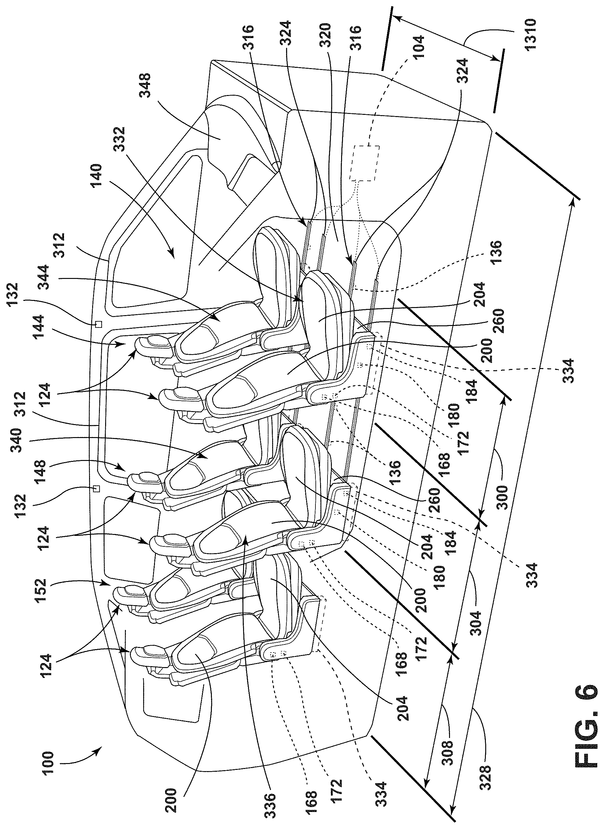 Patent US11772519 Figure 6 – Vehicular system capable of adjusting a passenger compartment from a first arrangement to a child seat arrangement