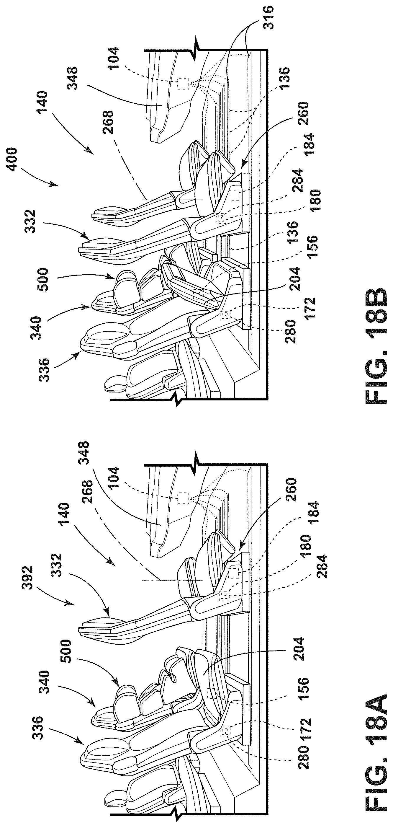 Patent US11772519 Figure 18 – Vehicular system capable of adjusting a passenger compartment from a first arrangement to a child seat arrangement