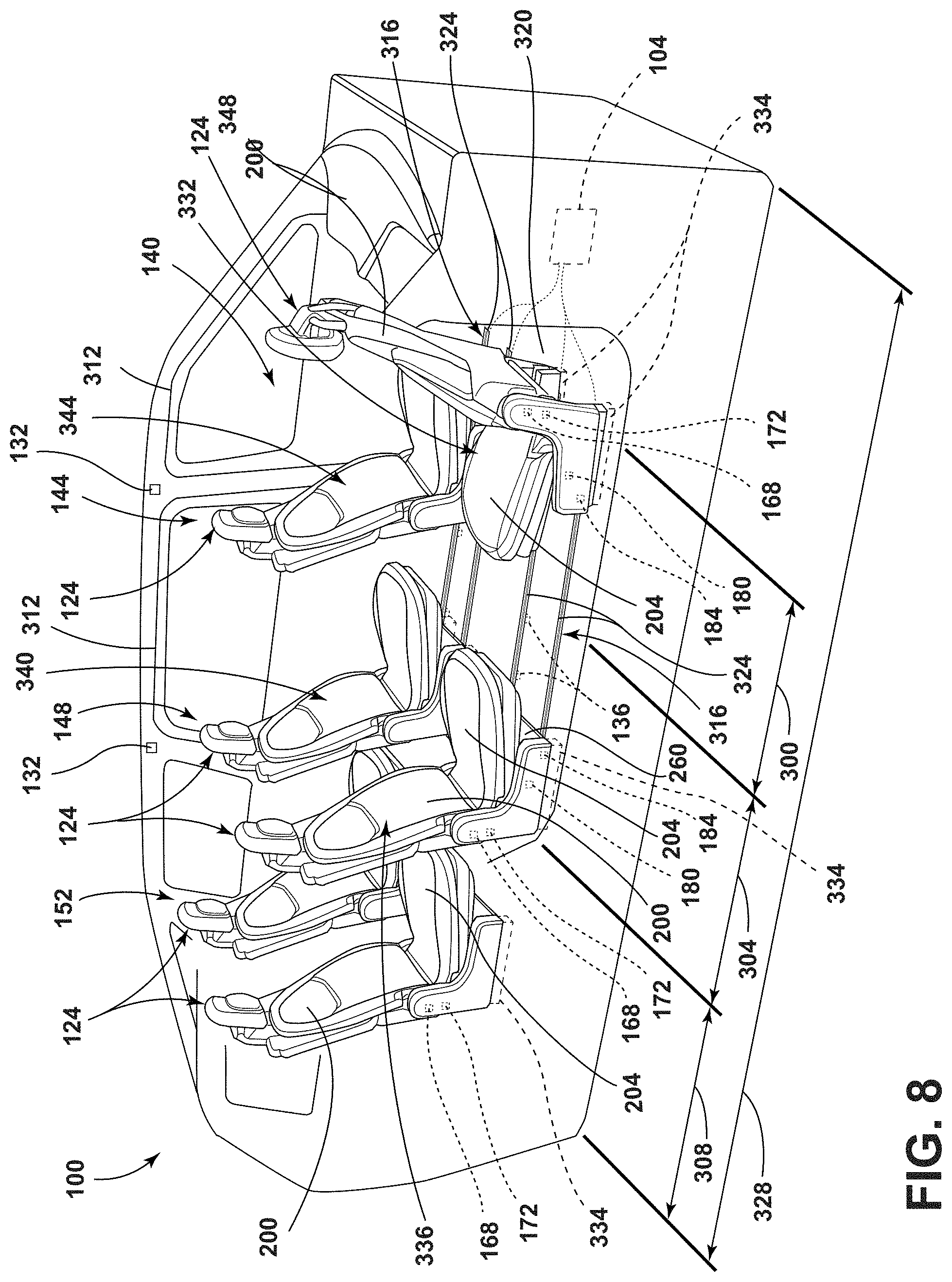 Patent US11772520 Figure 8 – Remote notification and adjustment of a passenger compartment arrangement