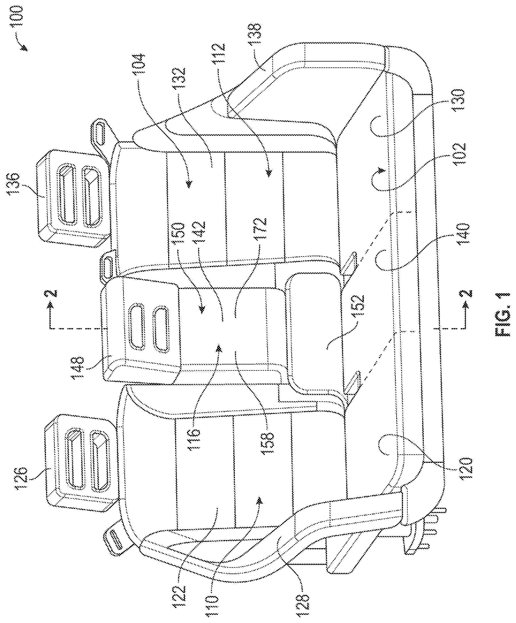 Patent US11772526 — Vehicle seat with center service door — Figure 1