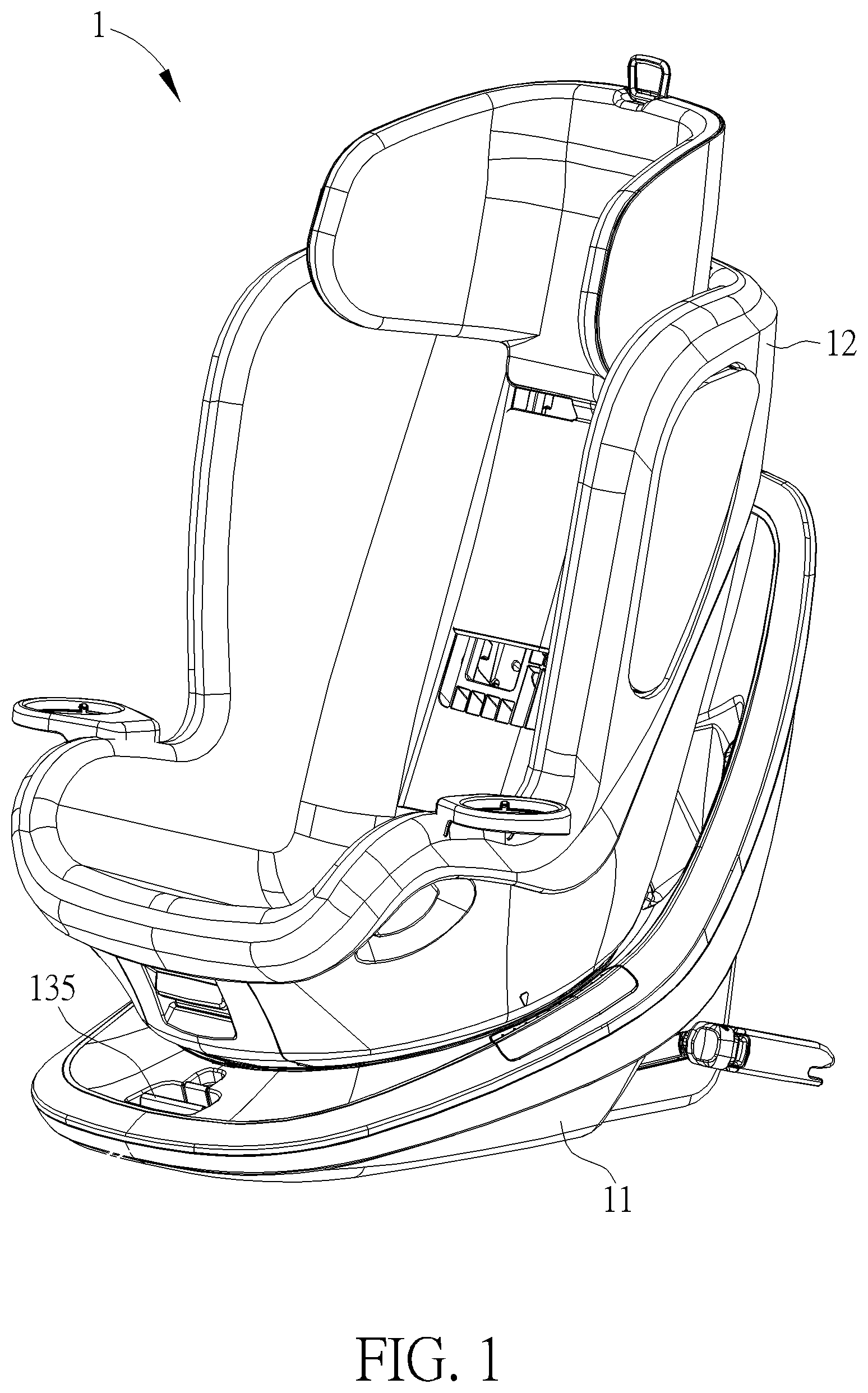 Patent US11772529 — Child safety seat and related spin lock mechanism — Figure 1