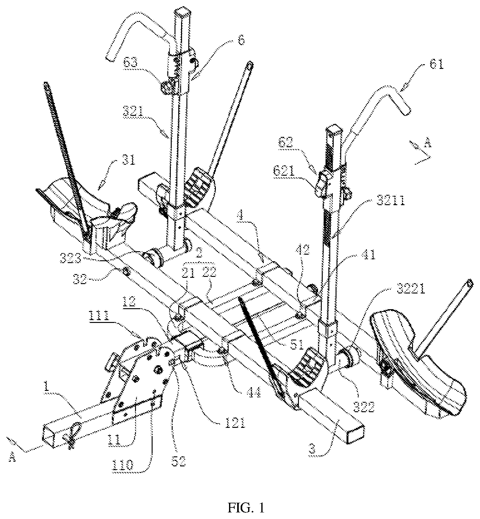 Patent US11772570 Figure 1 – Stable bicycle carrier at rear end of vehicle